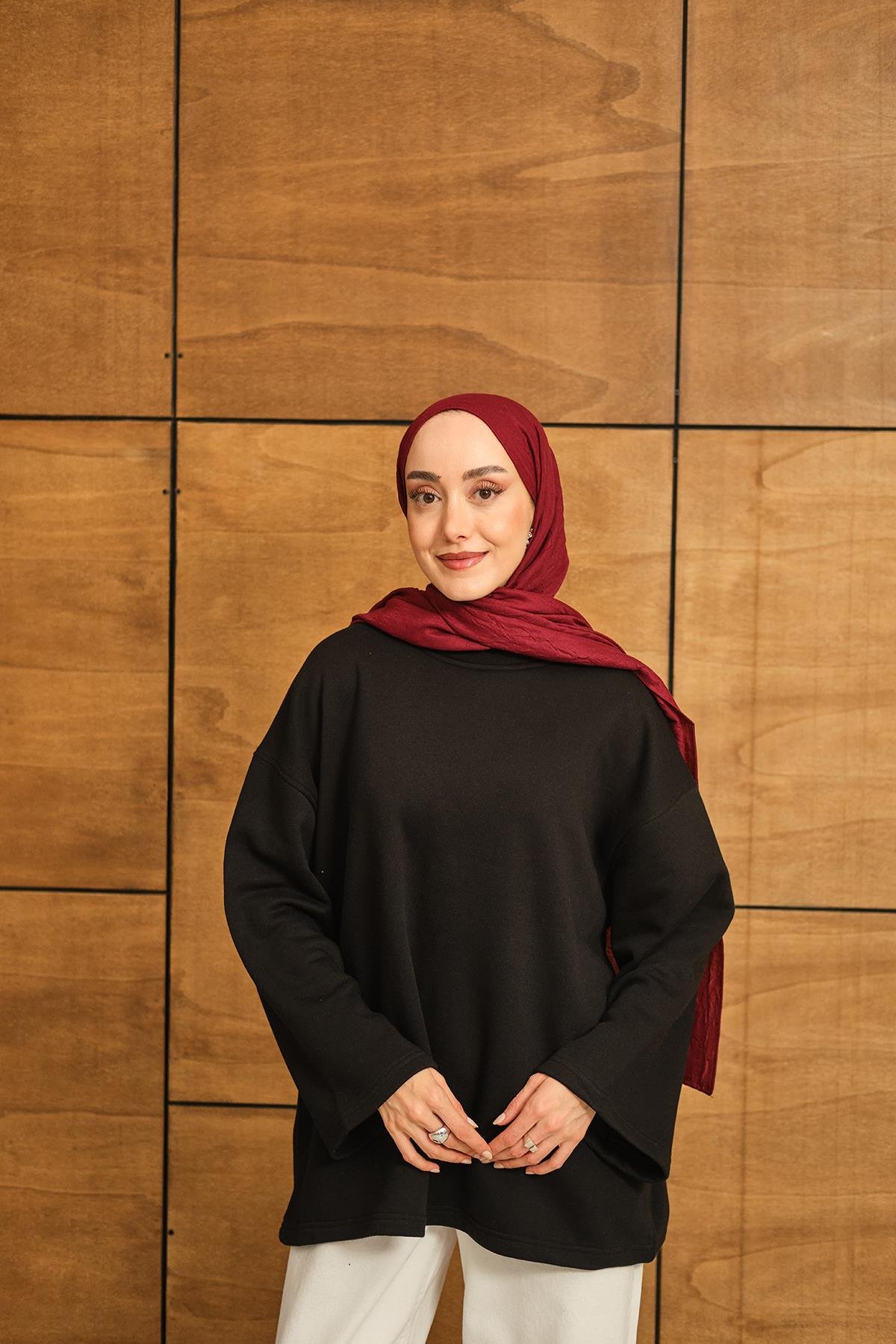 Bisiklet Yaka Sweat Siyah