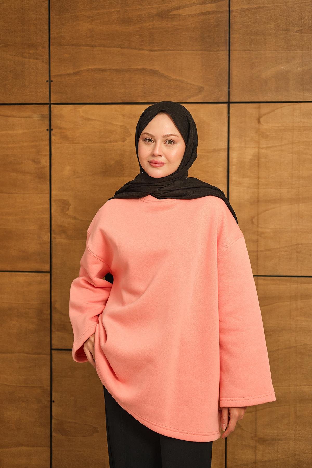 Bisiklet Yaka Sweat Somon