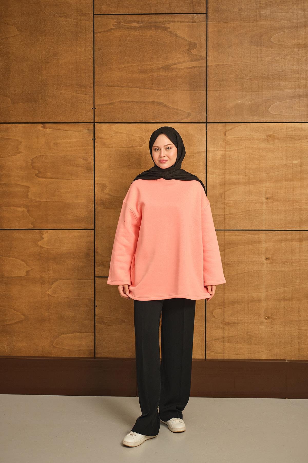 Bisiklet Yaka Sweat Somon