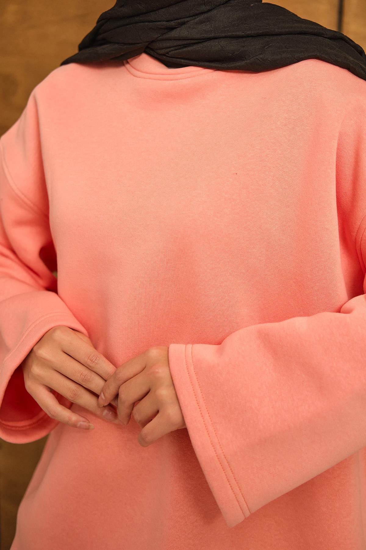 Bisiklet Yaka Sweat Somon