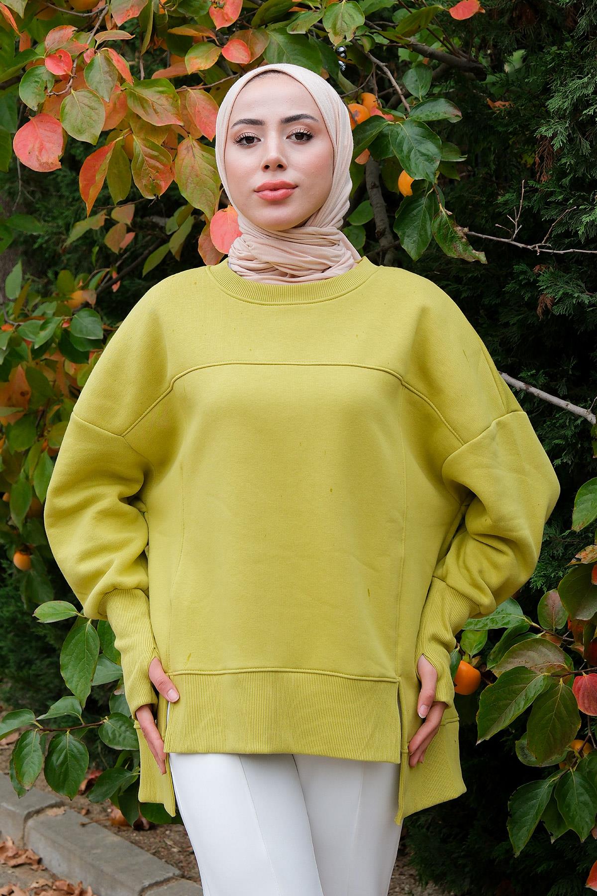 Bisiklet Yaka Sweat Yağ Yeşil