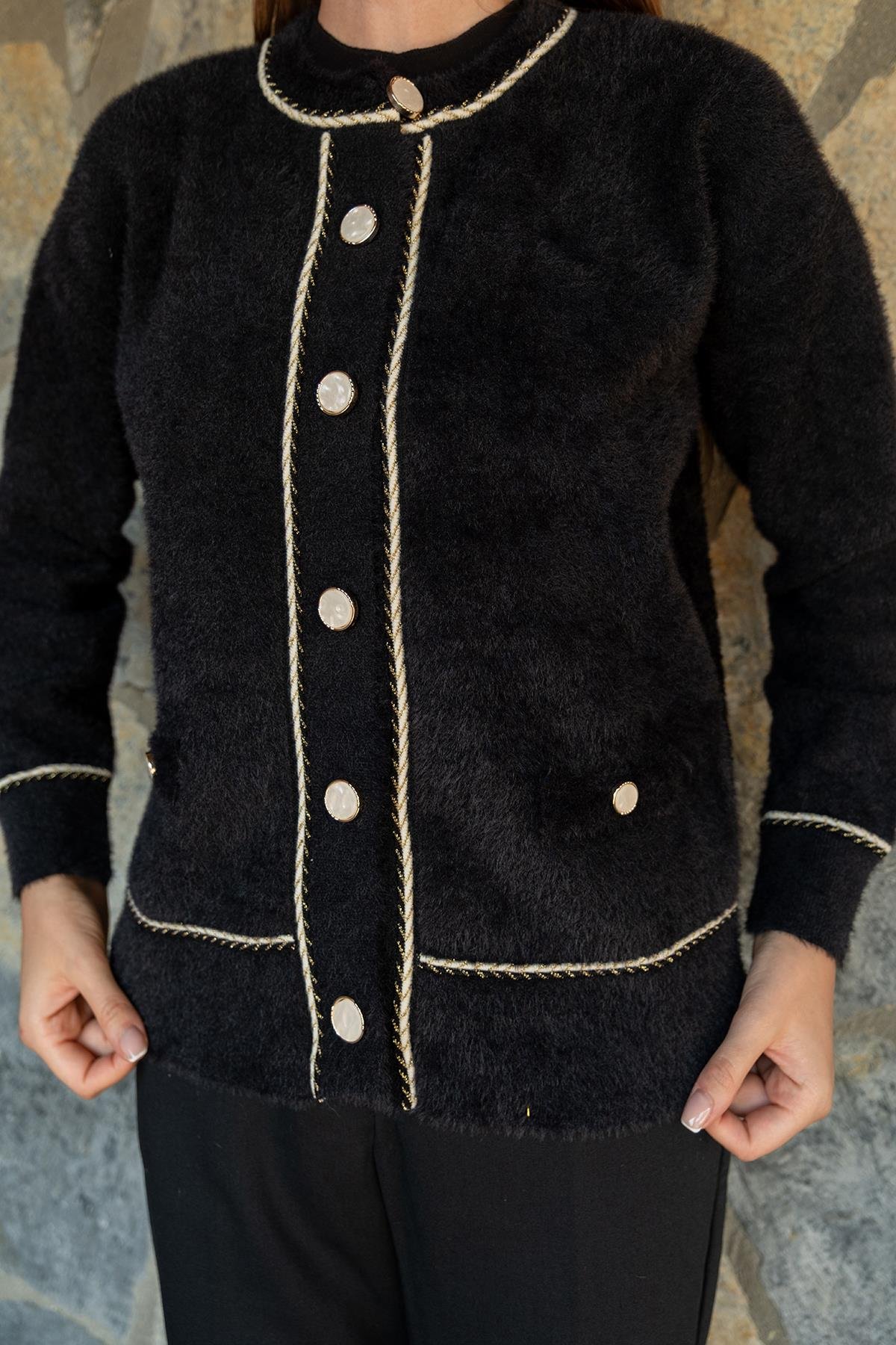 Bisiklet Yaka Triko Ceket Siyah