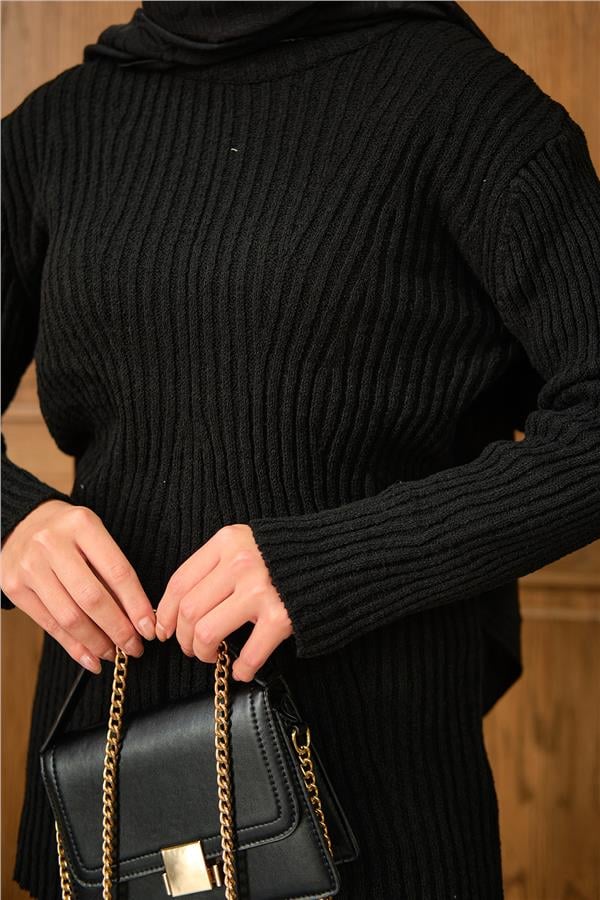 Bisiklet Yaka Triko Takım Siyah