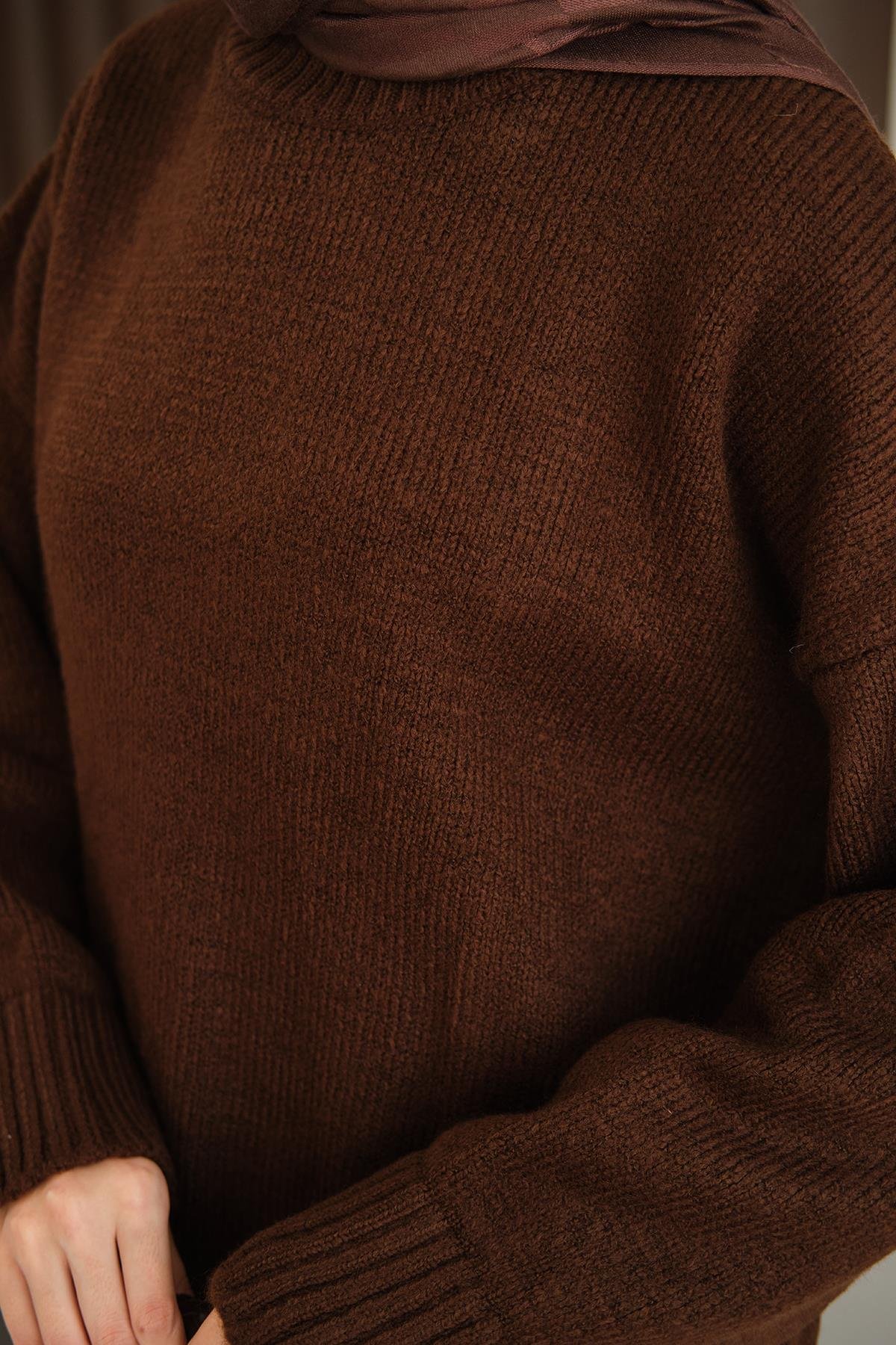 Bisiklet Yaka Triko Tunik Kahverengi