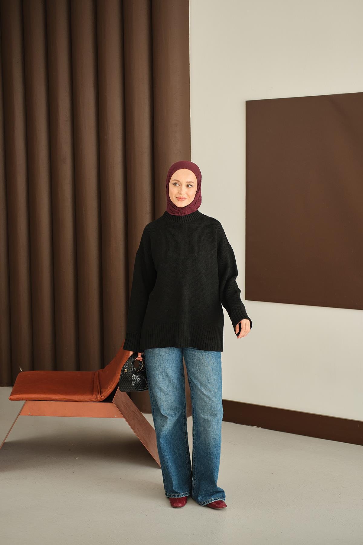 Bisiklet Yaka Triko Tunik Siyah