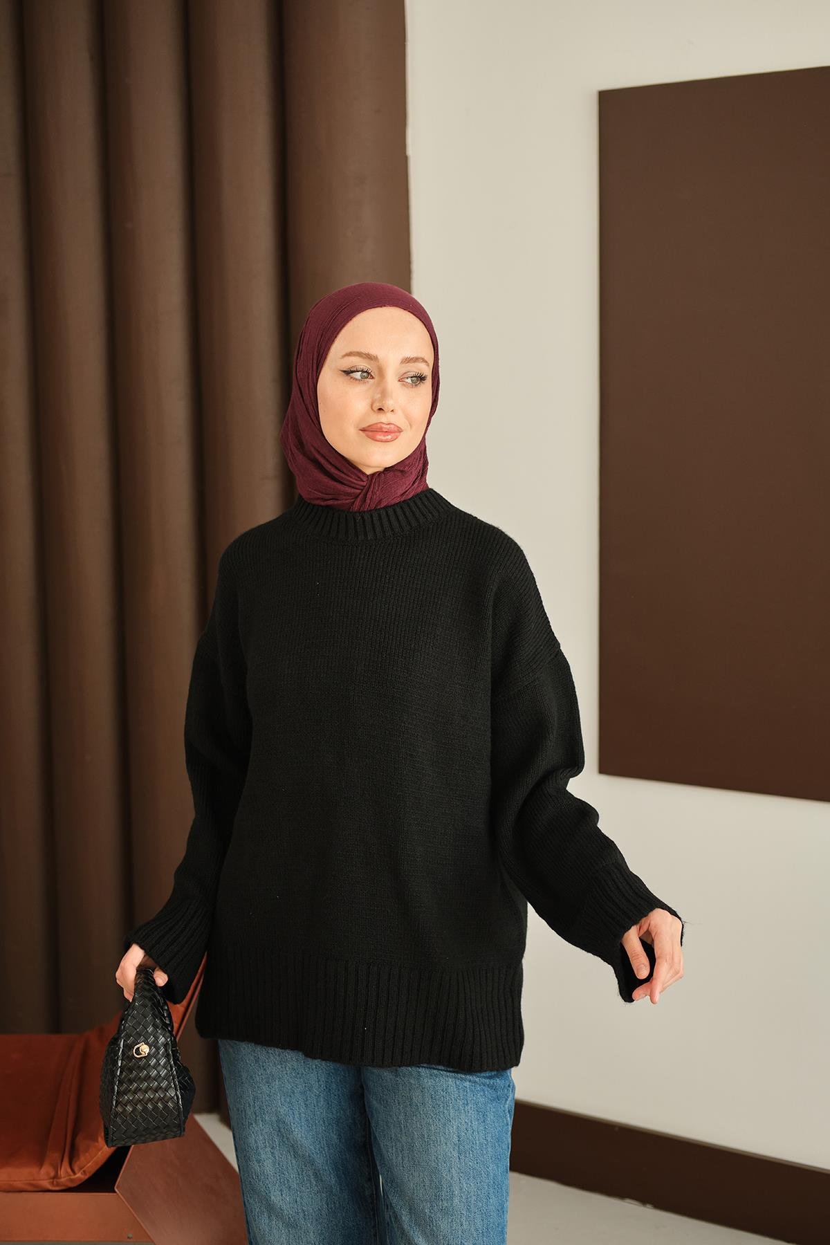 Bisiklet Yaka Triko Tunik Siyah