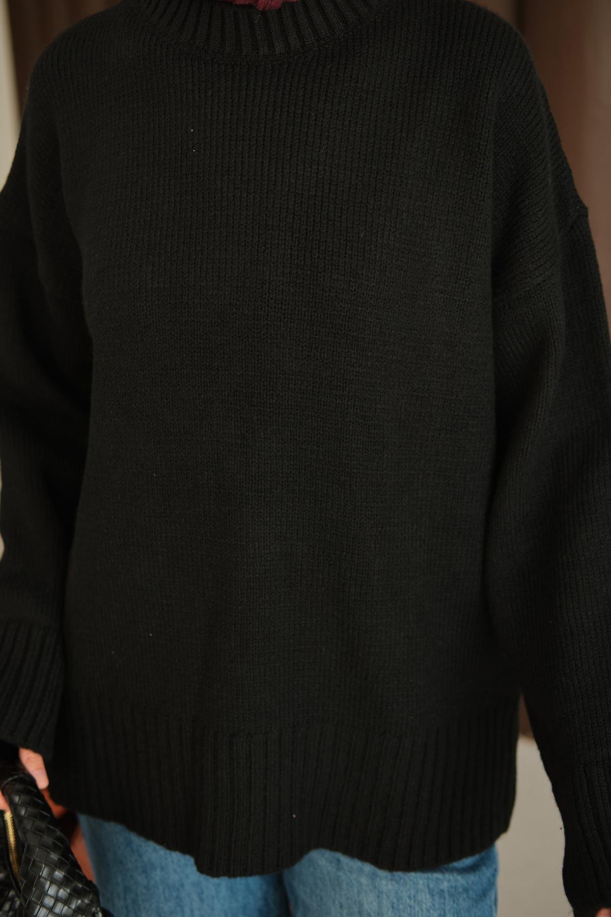 Bisiklet Yaka Triko Tunik Siyah