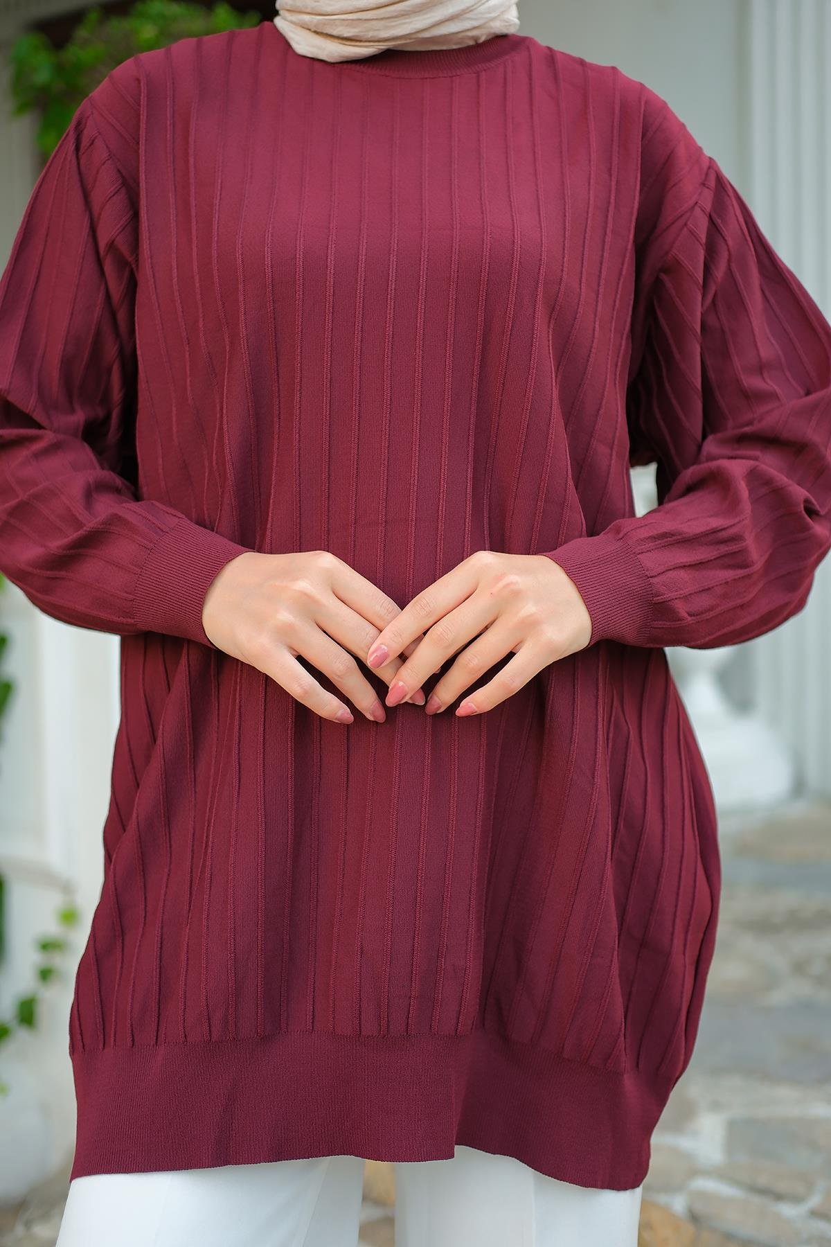 Bisiklet Yaka Tunik Bordo