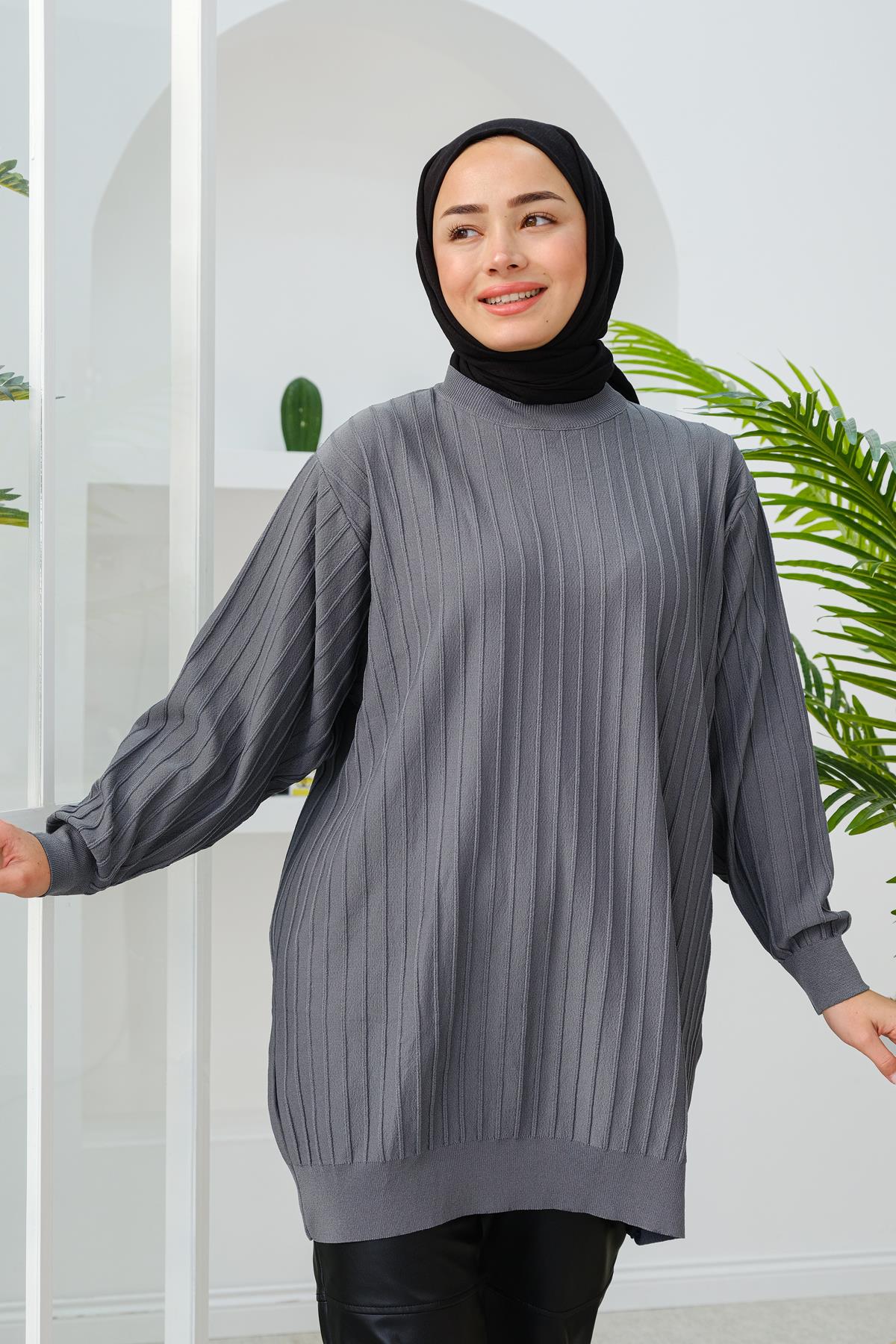 Bisiklet Yaka Tunik Füme