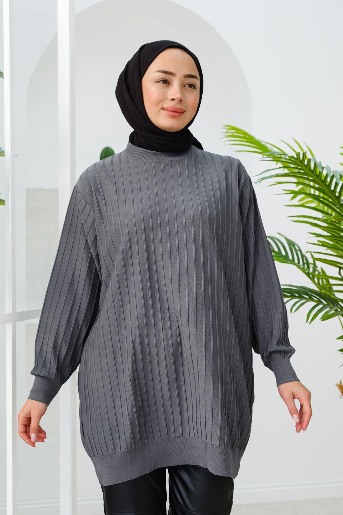 Bisiklet Yaka Tunik Füme