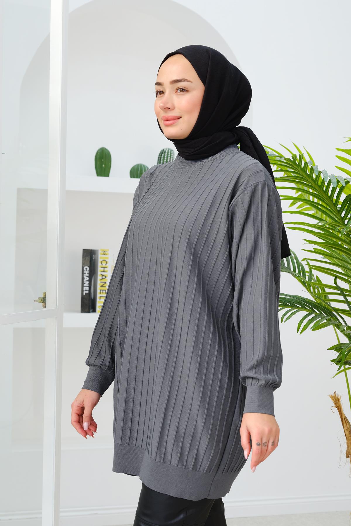 Bisiklet Yaka Tunik Füme