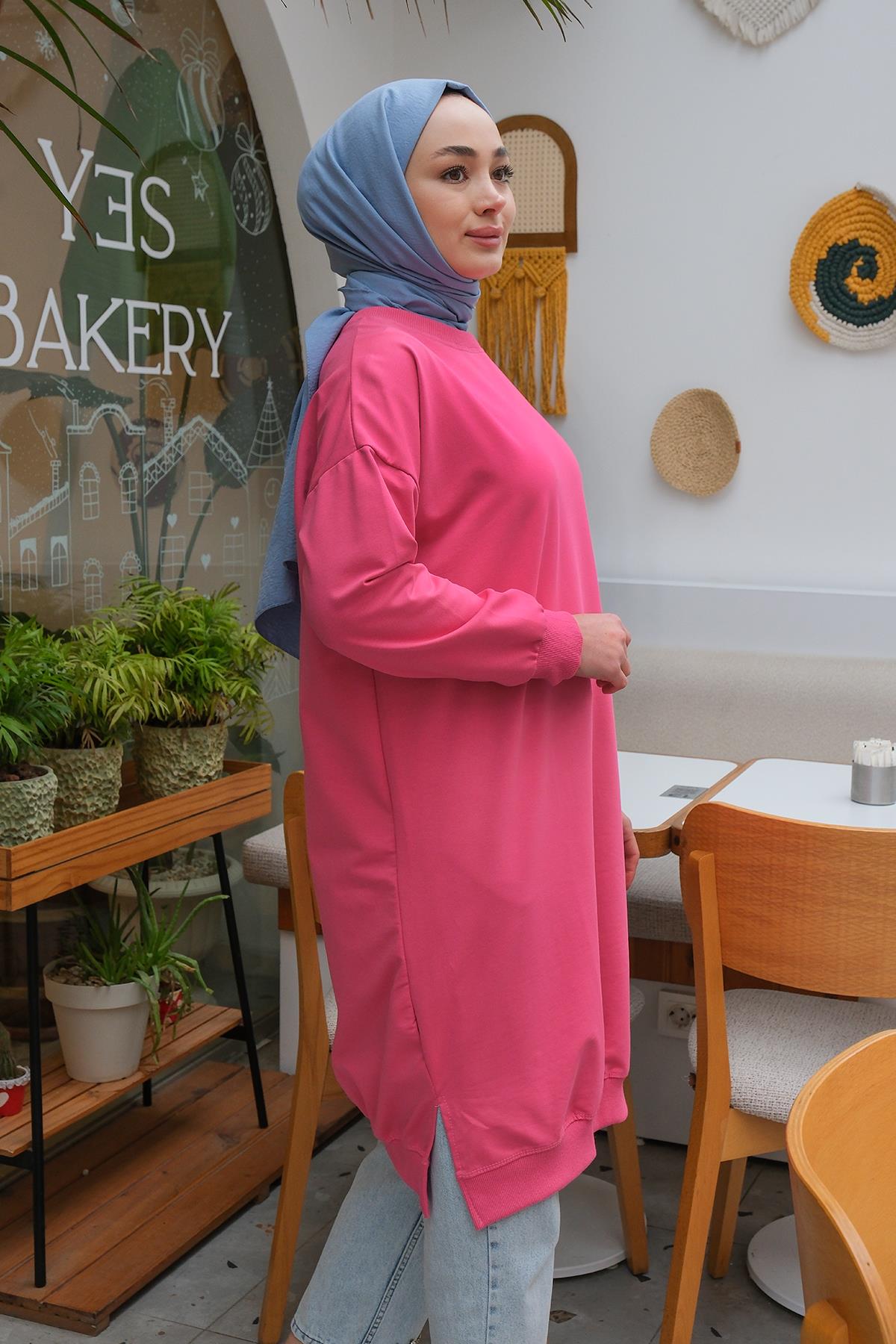Bisiklet Yaka Tunik Fuşya