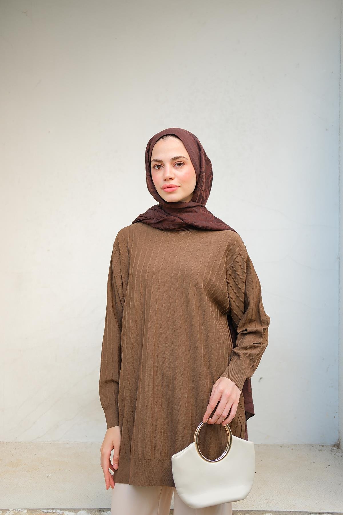 Bisiklet Yaka Tunik Kahverengi