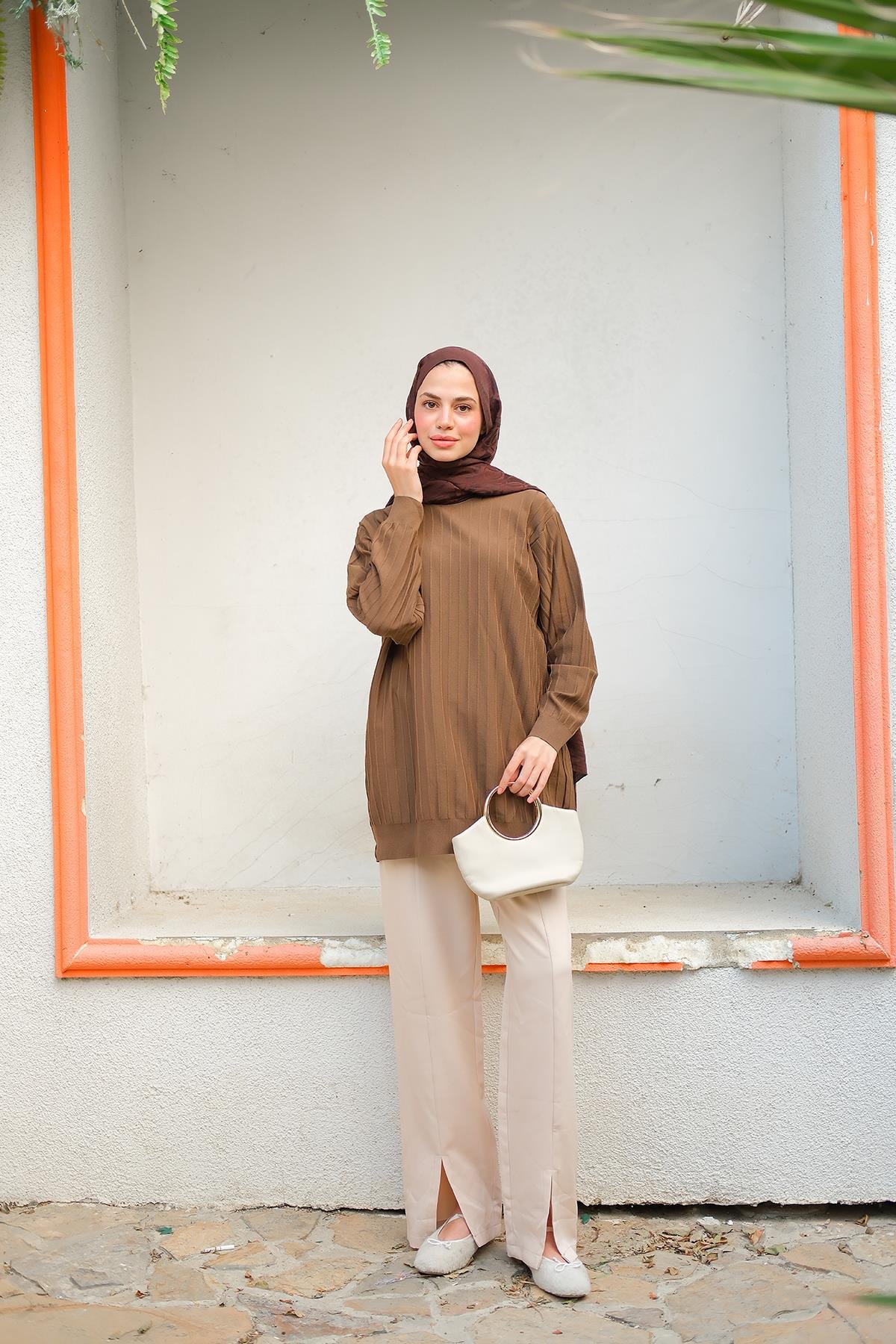 Bisiklet Yaka Tunik Kahverengi