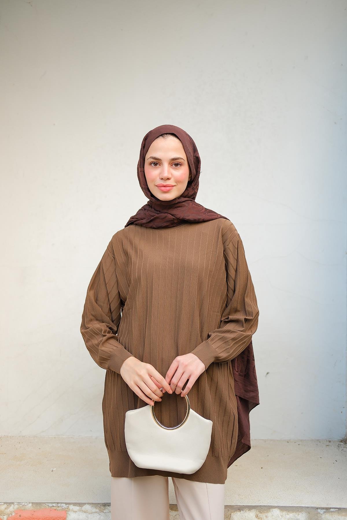 Bisiklet Yaka Tunik Kahverengi