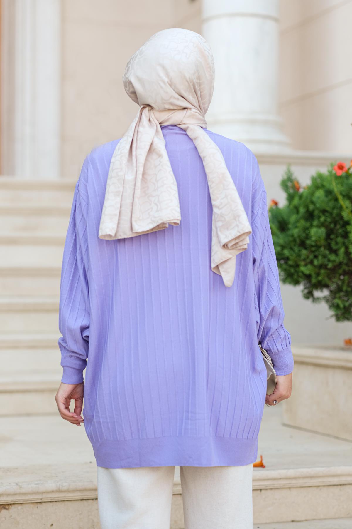 Bisiklet Yaka Tunik  Mor