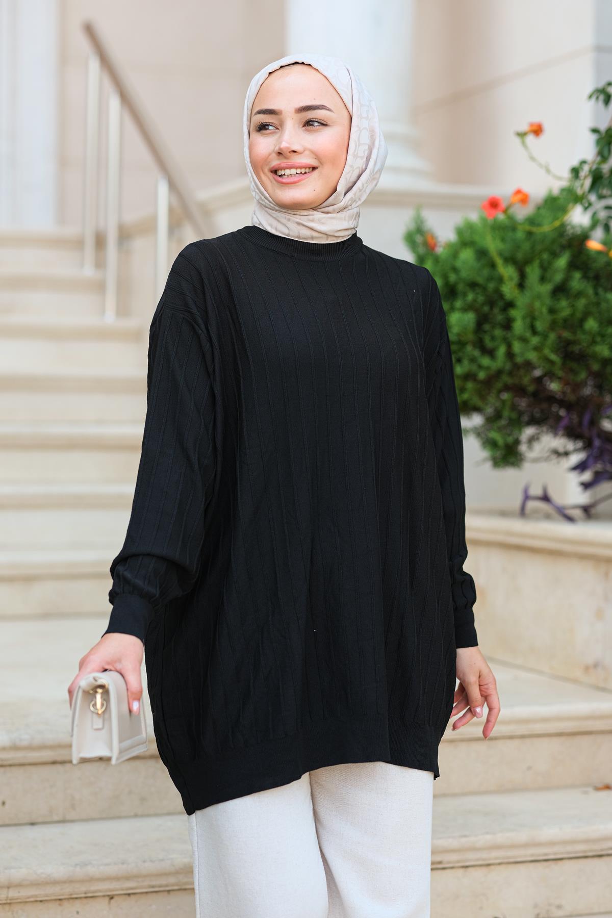 Bisiklet Yaka Tunik Siyah