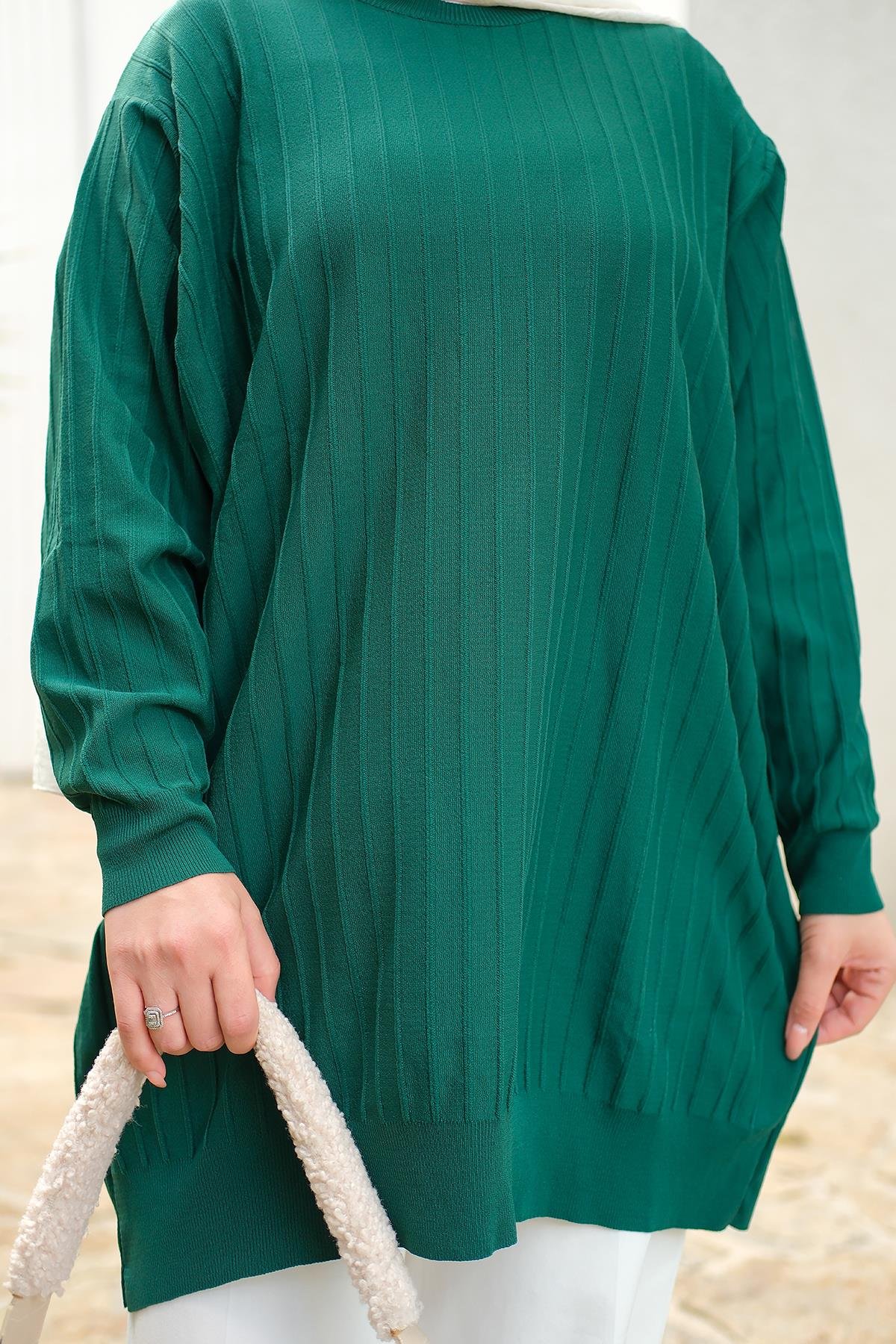 Bisiklet Yaka Tunik Zümrüt Yeşil