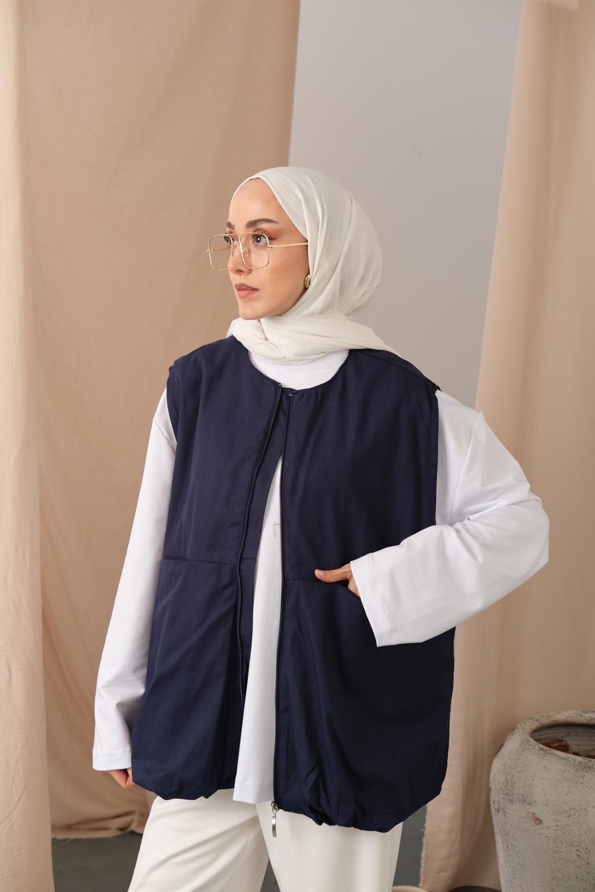 Bisiklet Yaka Yelek Lacivert