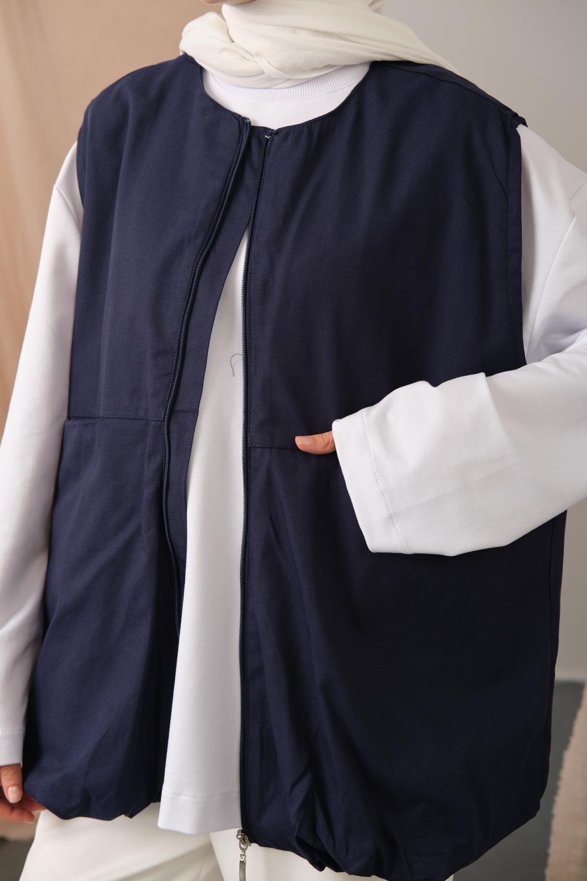 Bisiklet Yaka Yelek Lacivert