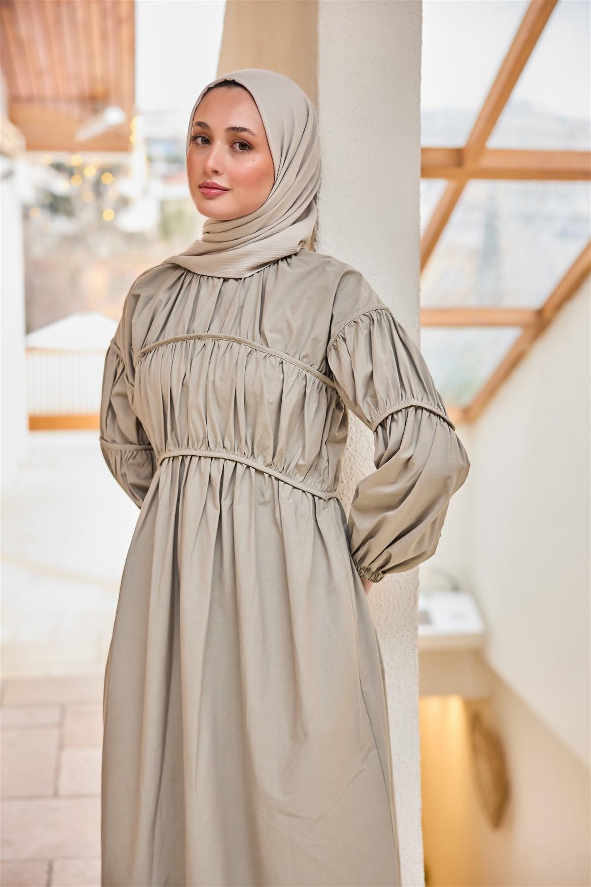 Biye Detaylı Elbise Küf Yeşil