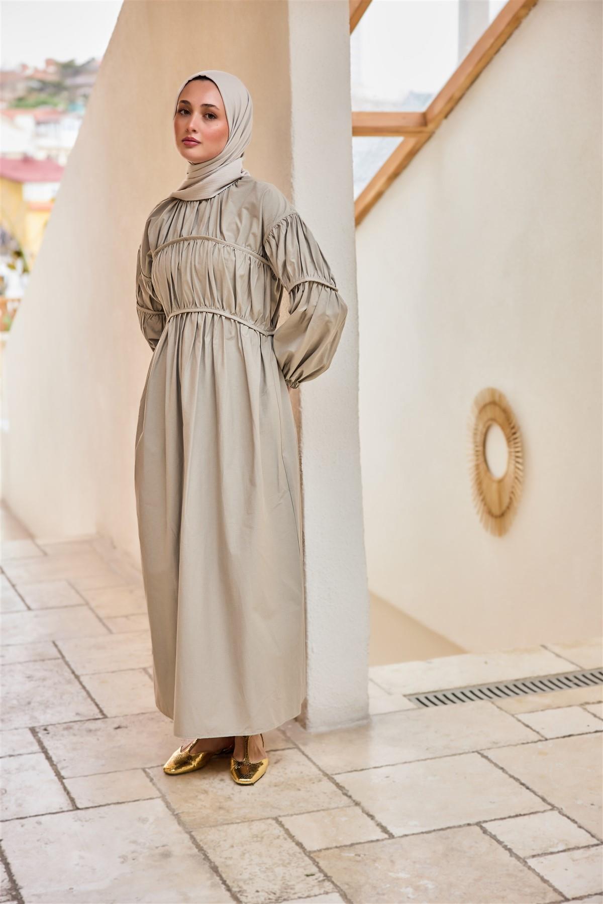 Biye Detaylı Elbise Küf Yeşil