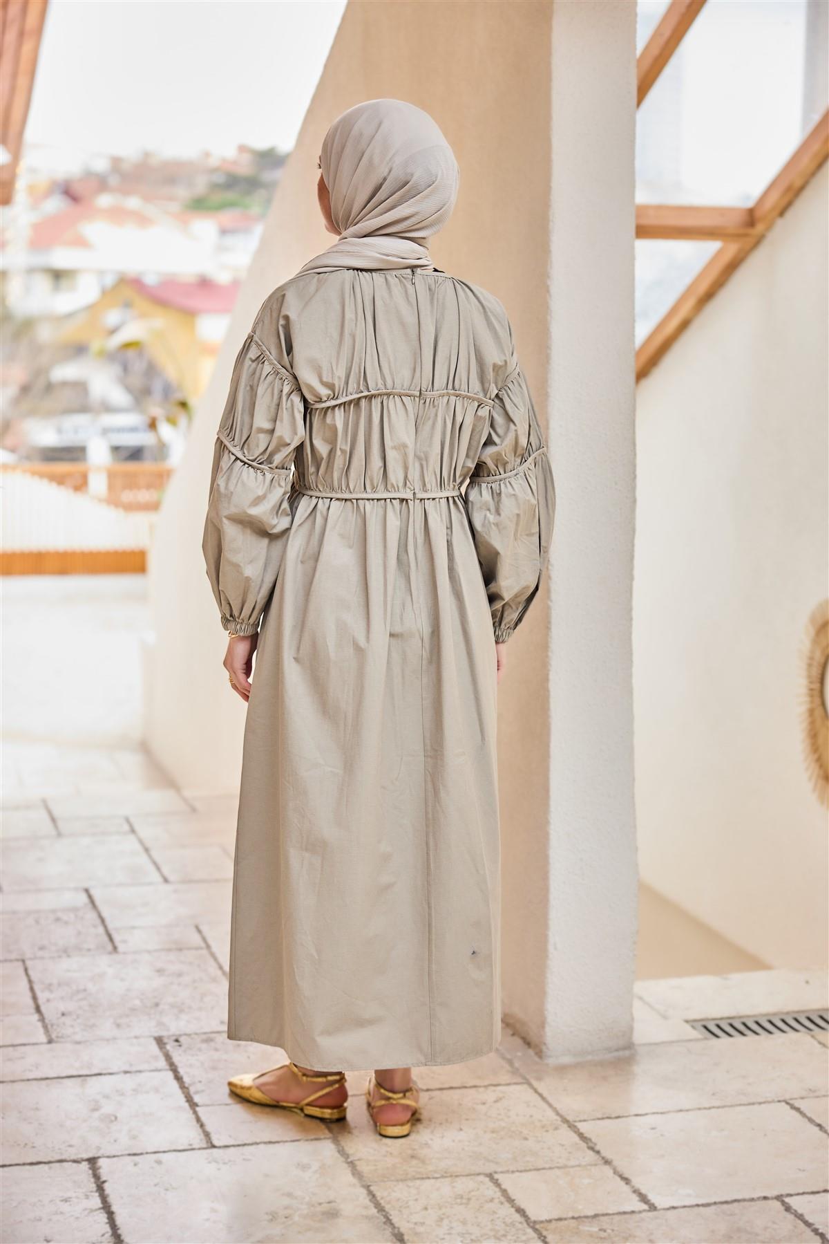 Biye Detaylı Elbise Küf Yeşil