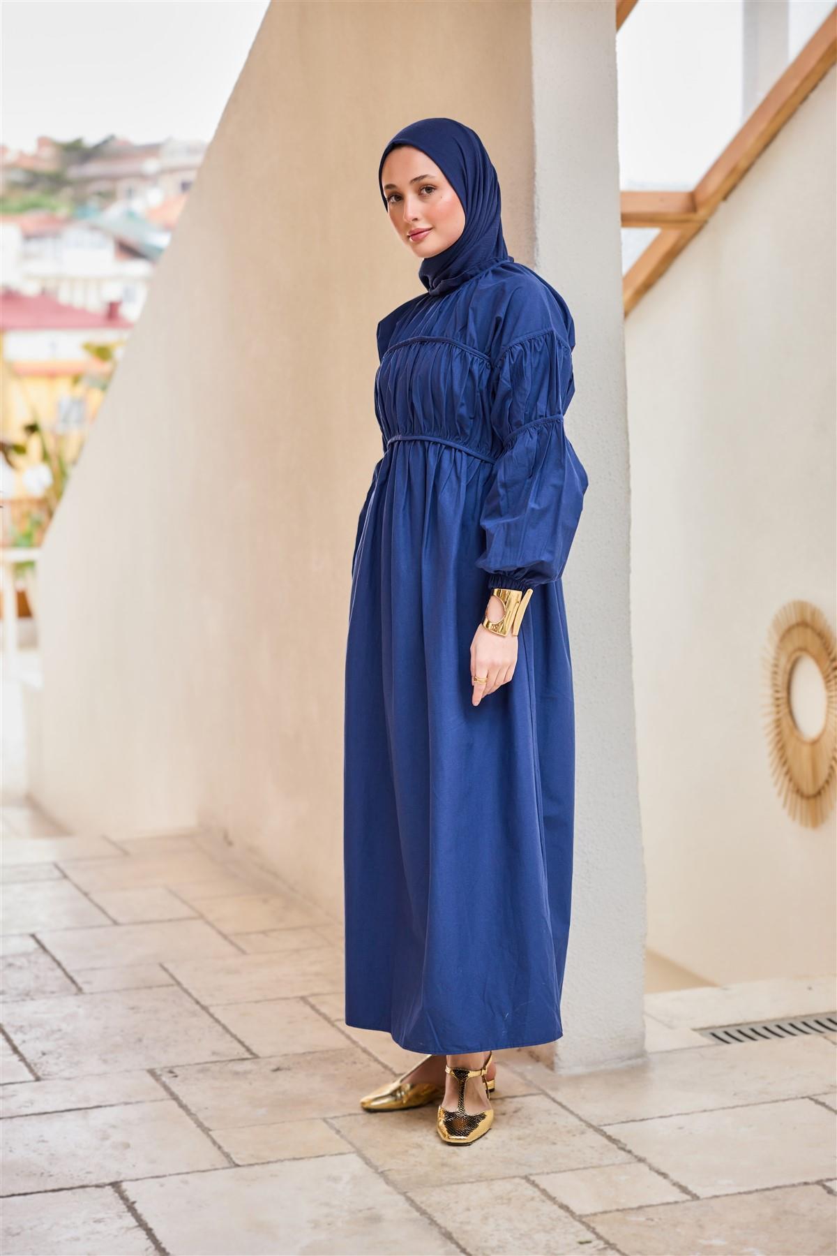 Biye Detaylı Elbise Lacivert
