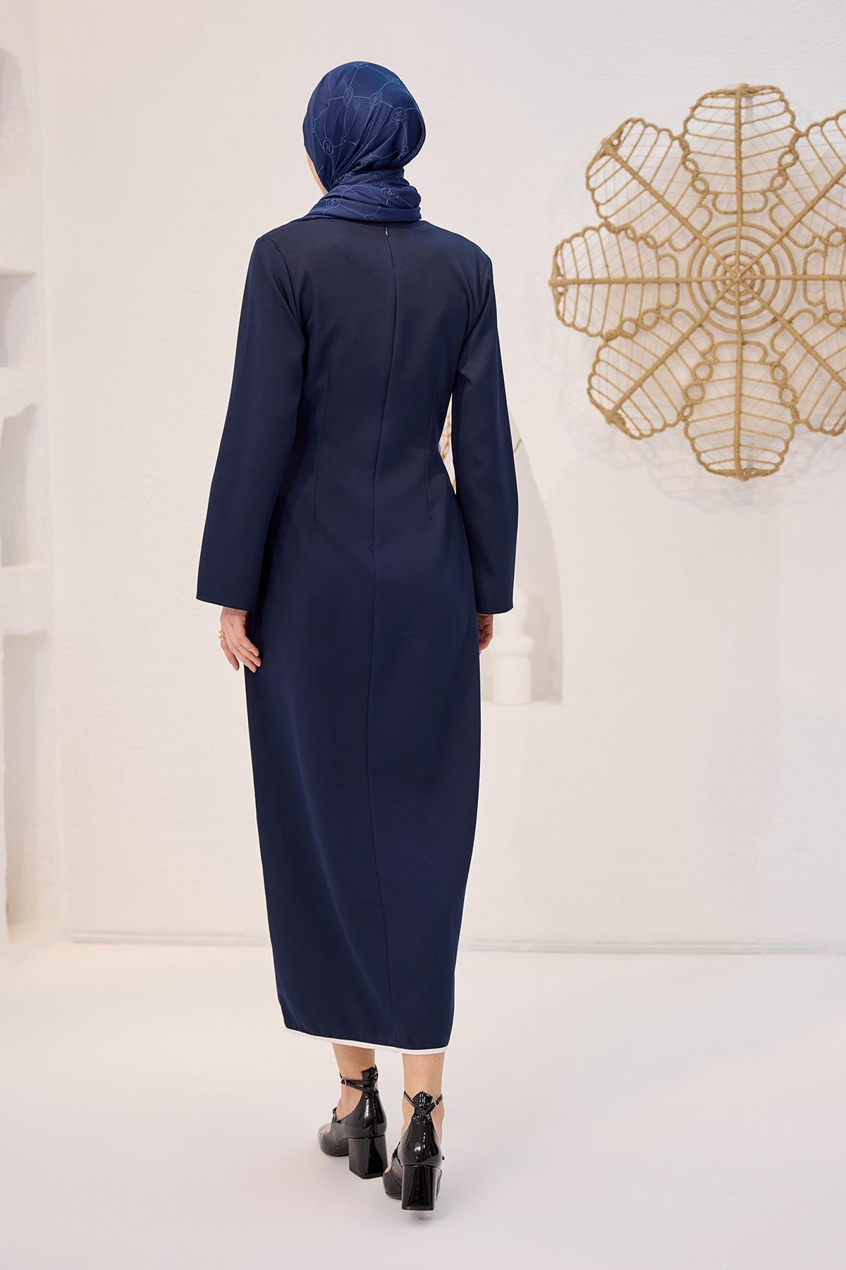 Biyeli Kendinden Bağlı Scuba Elbise  Lacivert