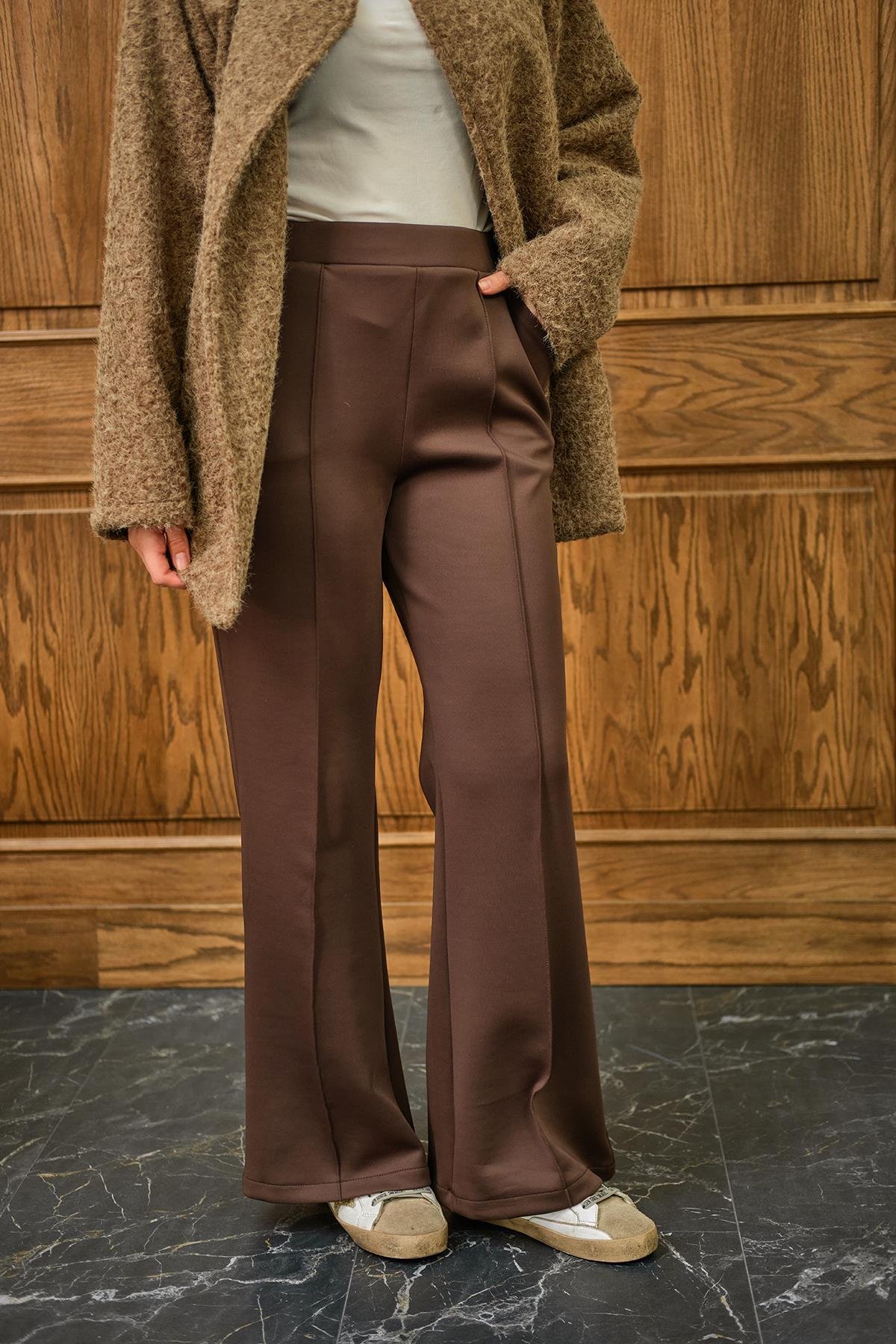 Biyeli Scuba Pantolon Kahverengi