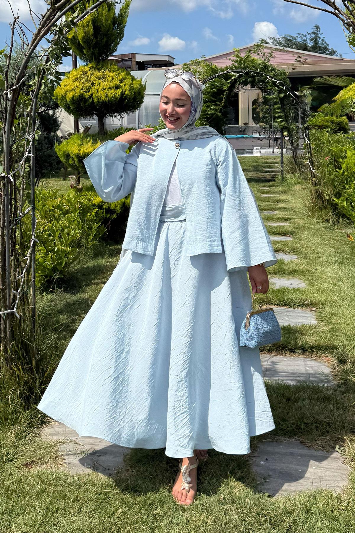 Bluzlu Etekli Takım Bebe Mavi