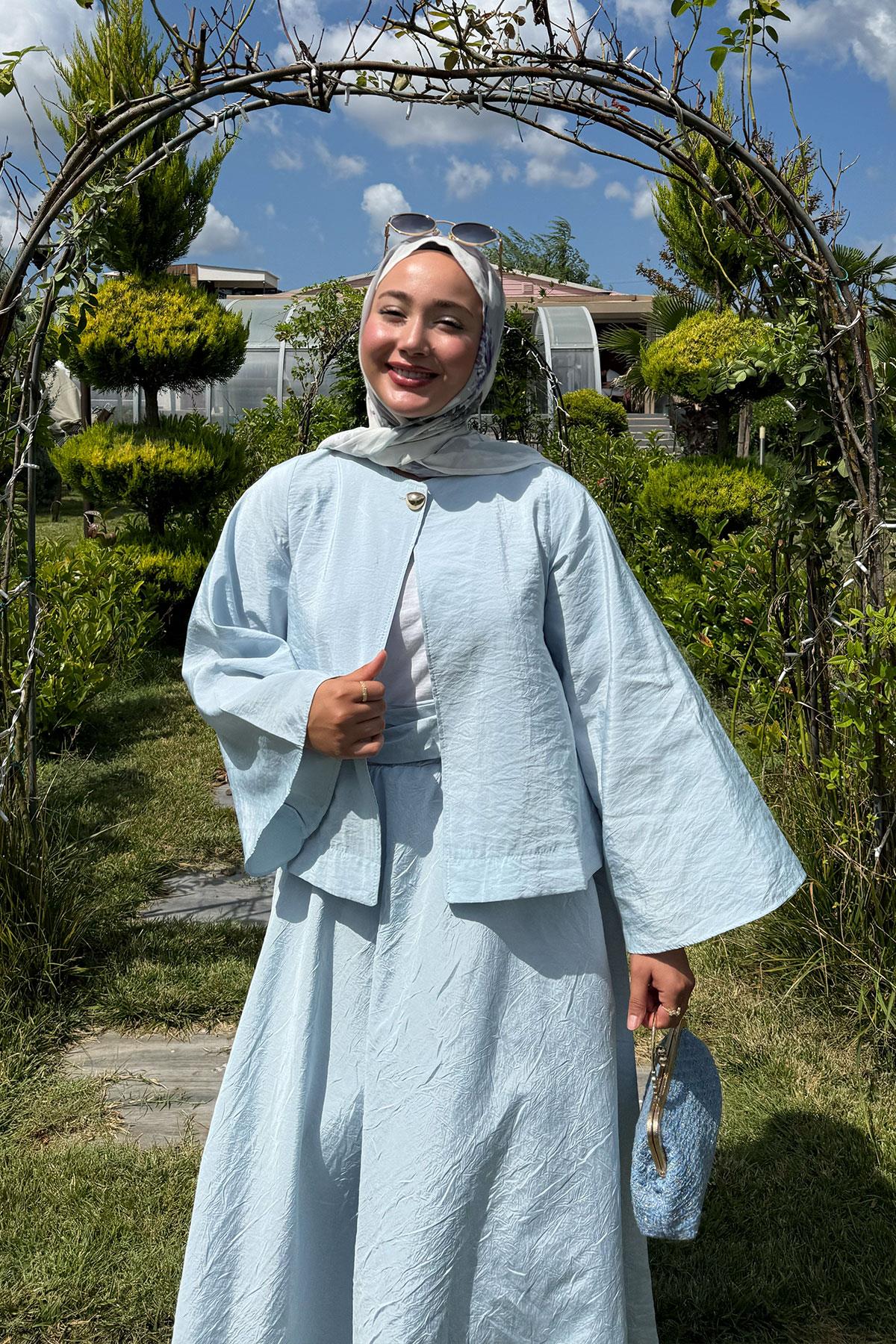 Bluzlu Etekli Takım Bebe Mavi