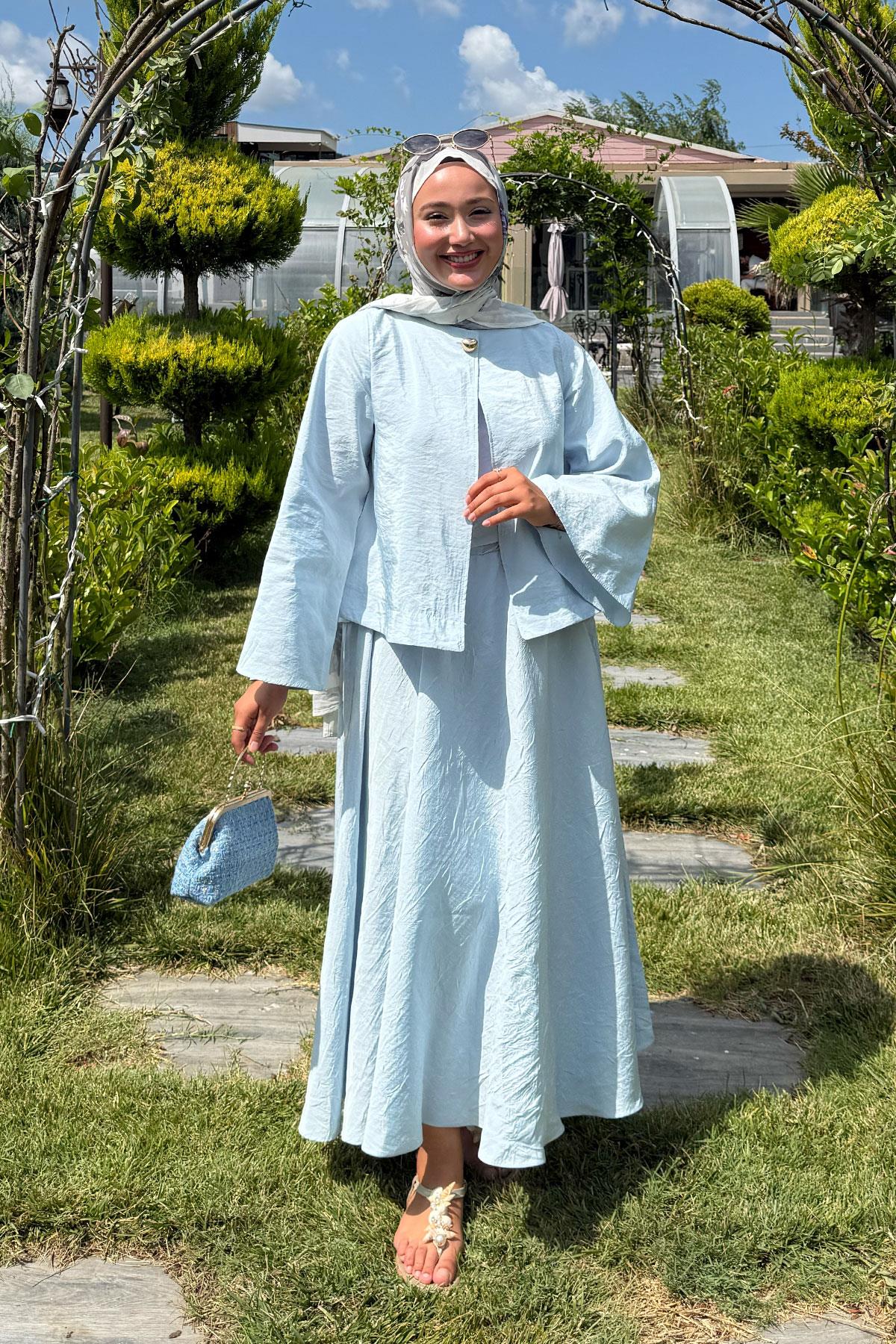 Bluzlu Etekli Takım Bebe Mavi