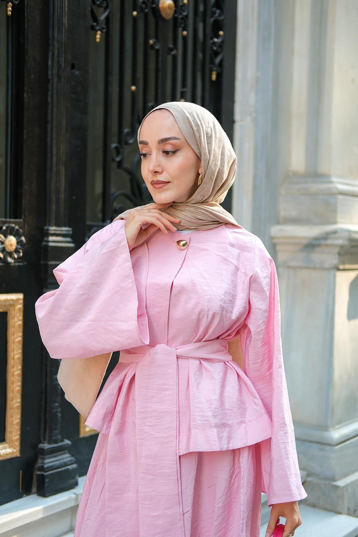 Bluzlu Etekli Takım Pembe