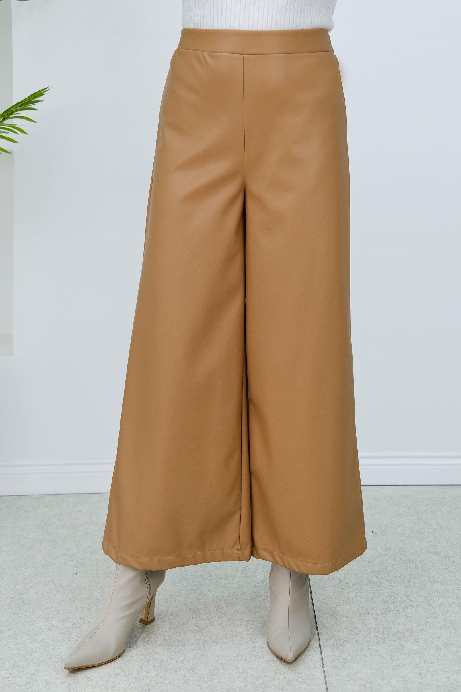 Bol Paça Deri Pantolon Vizon