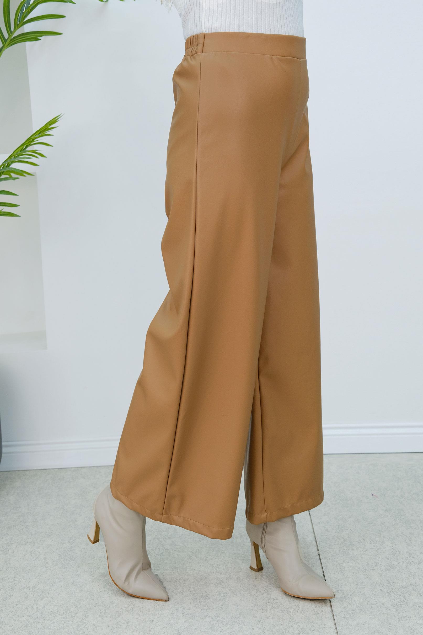 Bol Paça Deri Pantolon Vizon