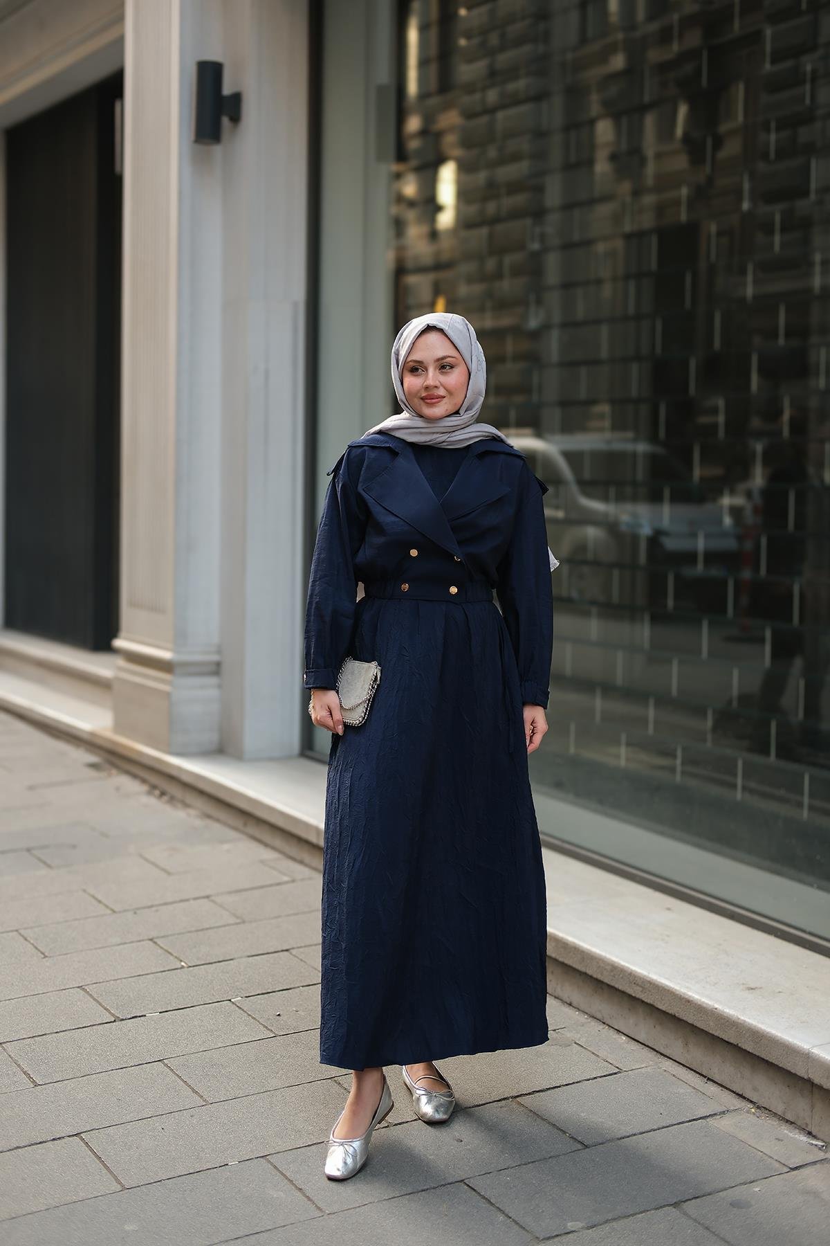 Bolero Detaylı Sıfır Kol Elbise Lacivert