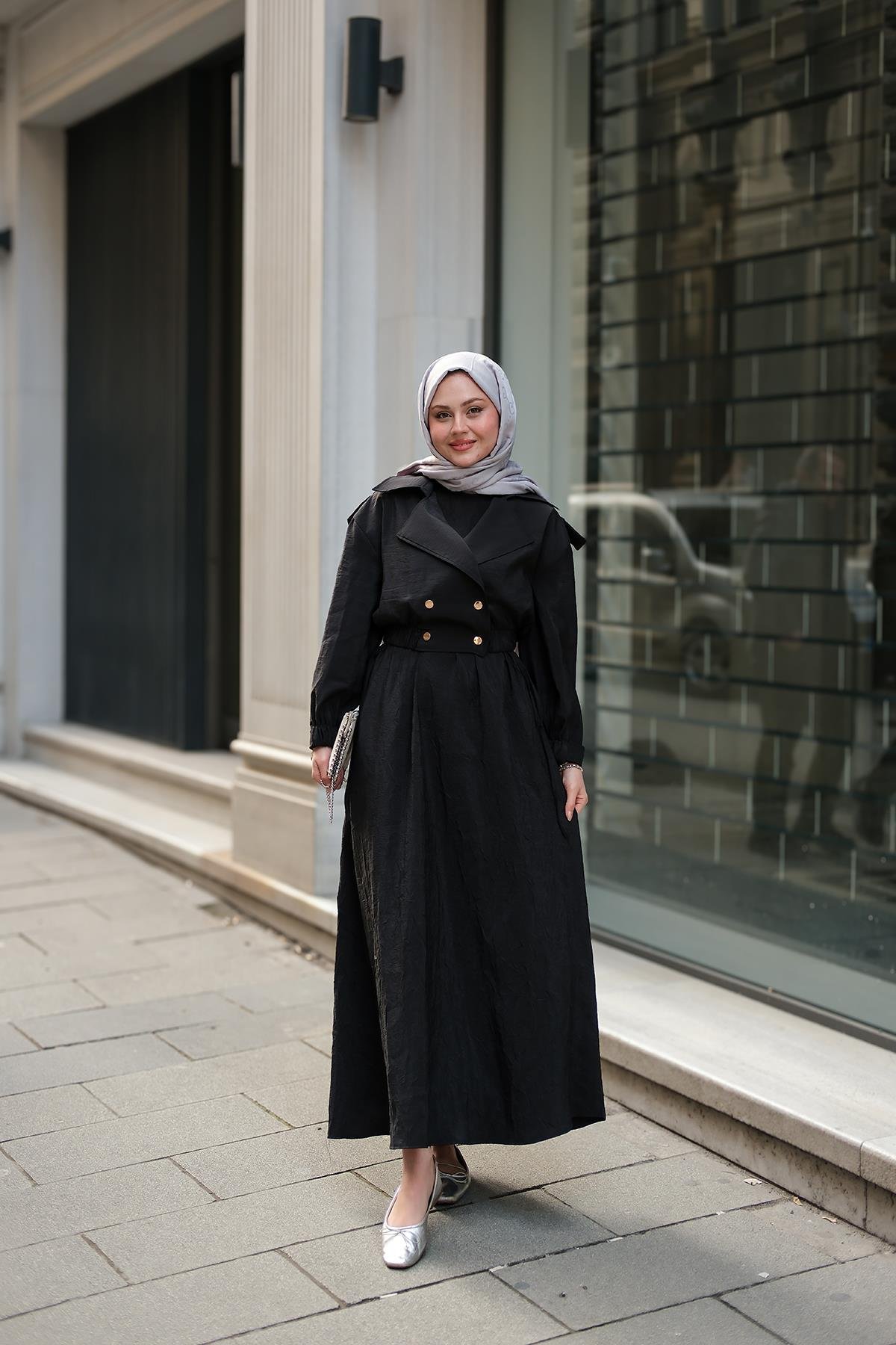 Bolero Detaylı Sıfır Kol Elbise Siyah