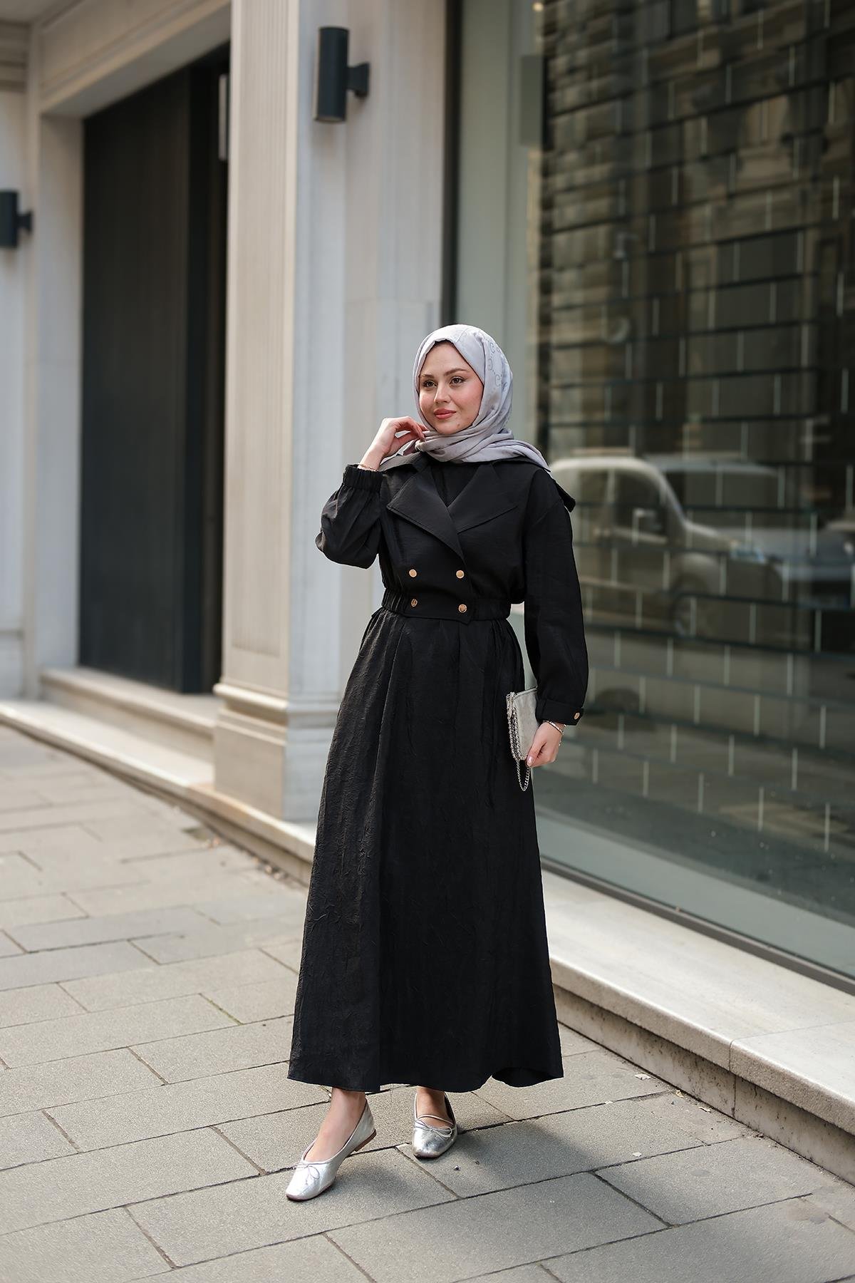 Bolero Detaylı Sıfır Kol Elbise Siyah