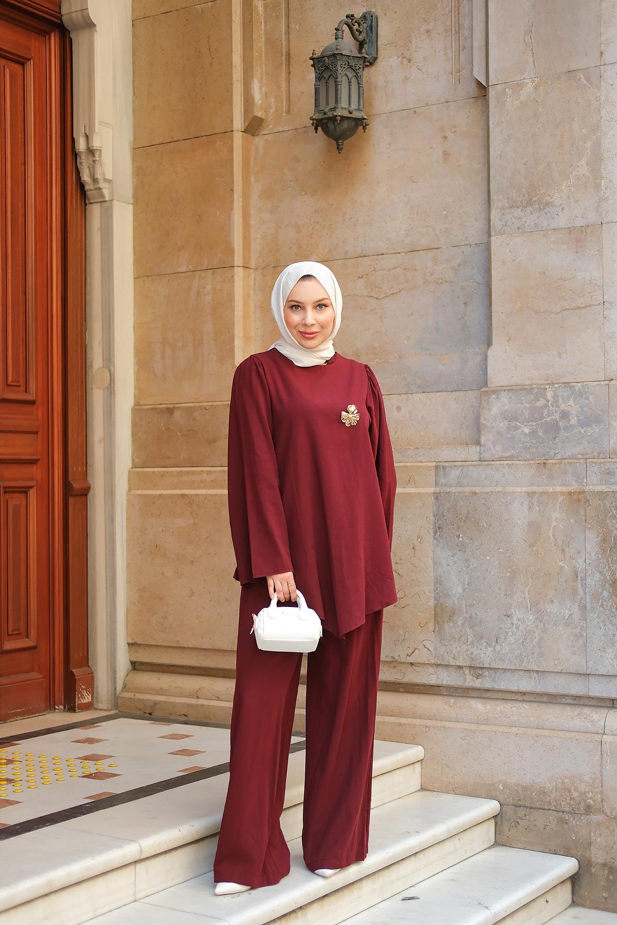 Broş Detay Jennıfer Takım Bordo