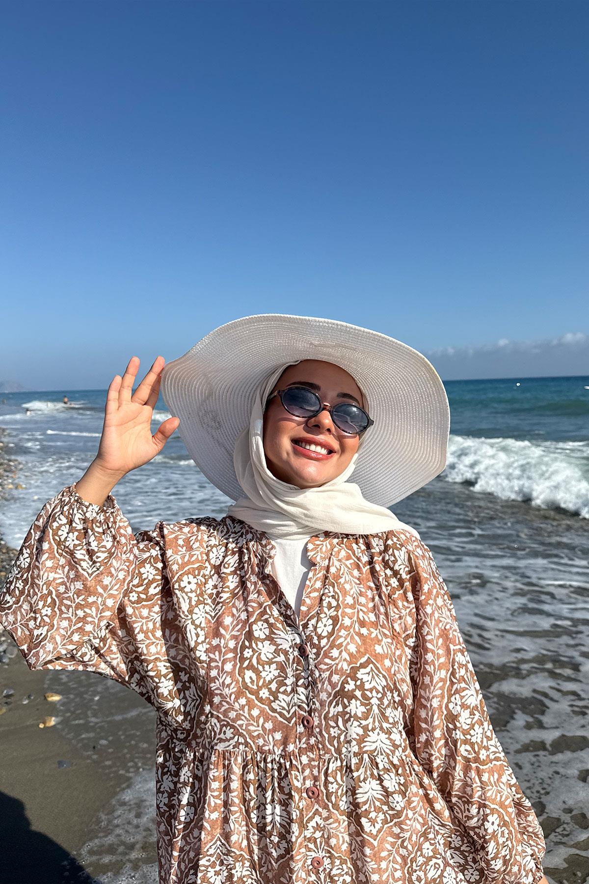 Buğlem Desenli Elbise Kahverengi