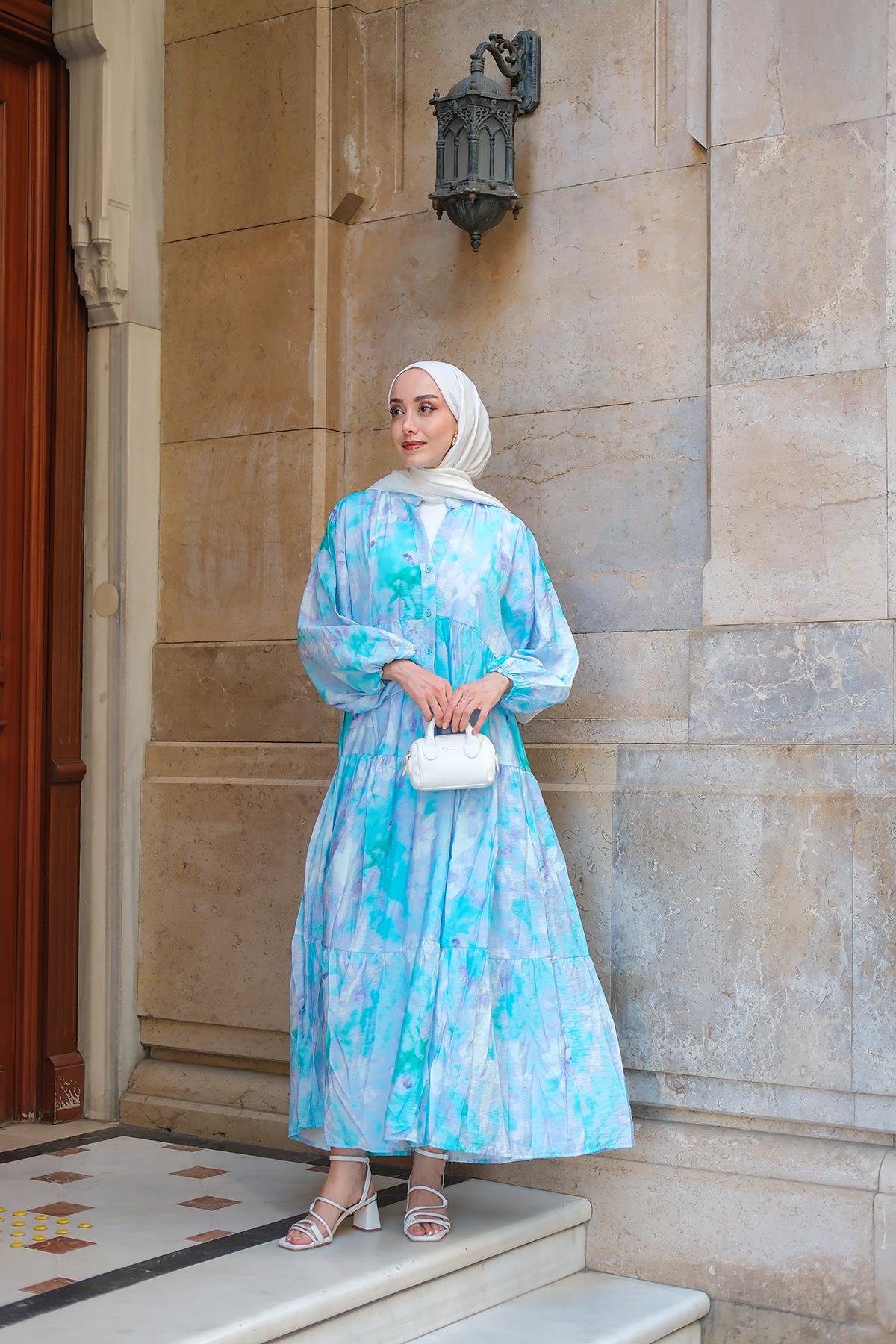 Bulut Desen Elbise Lila