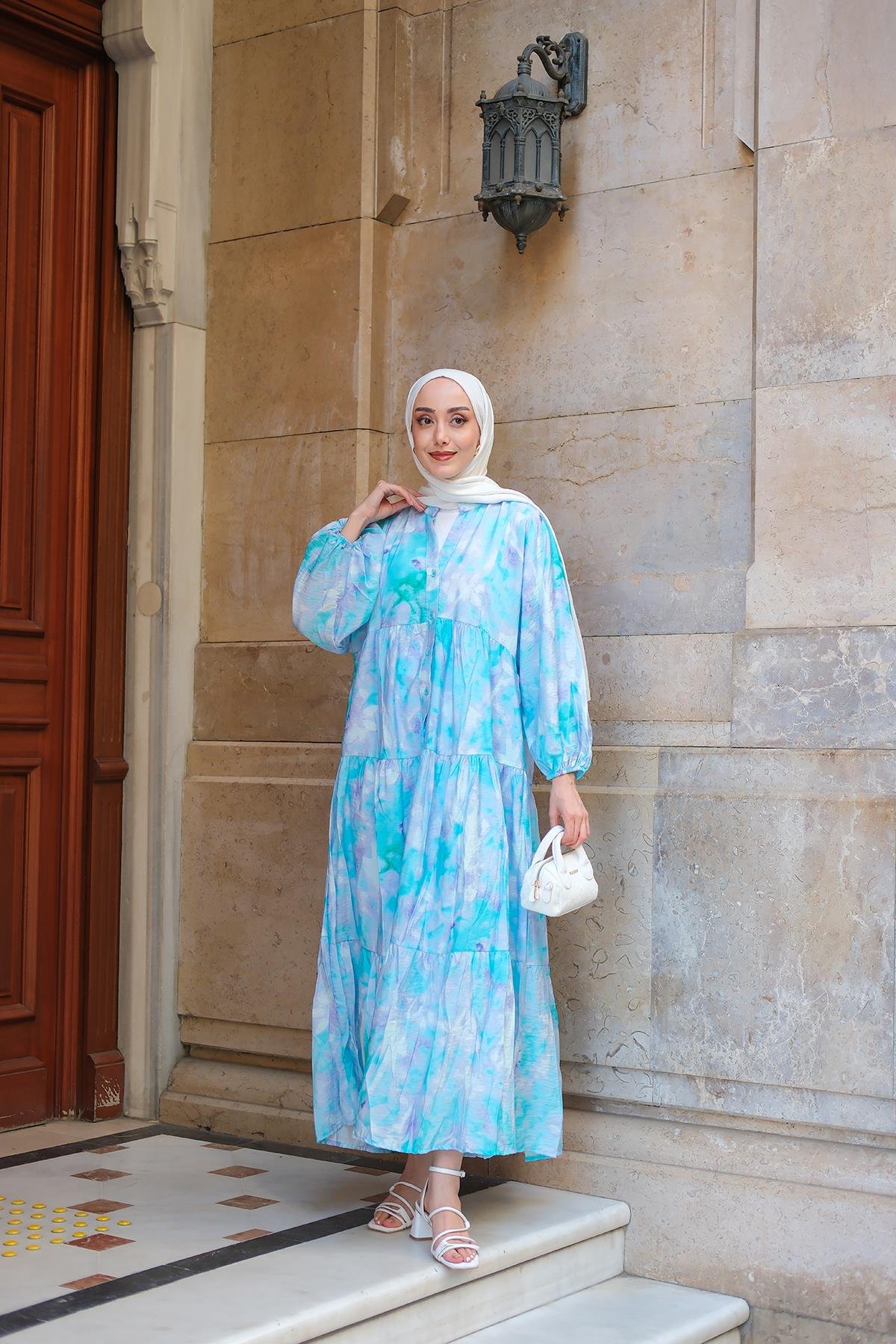 Bulut Desen Elbise Lila