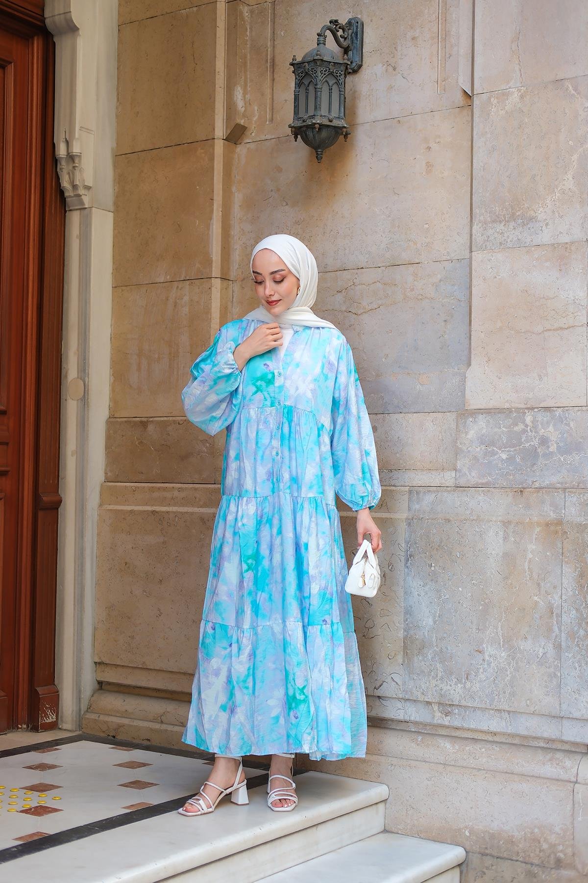 Bulut Desen Elbise Lila