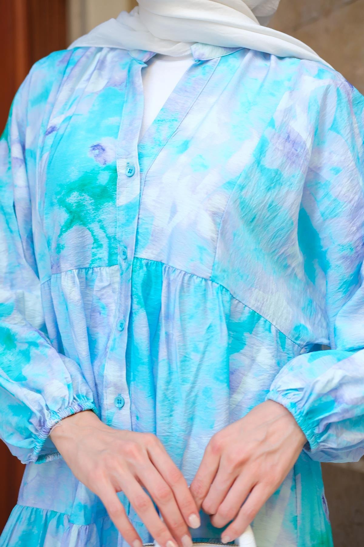 Bulut Desen Elbise Lila