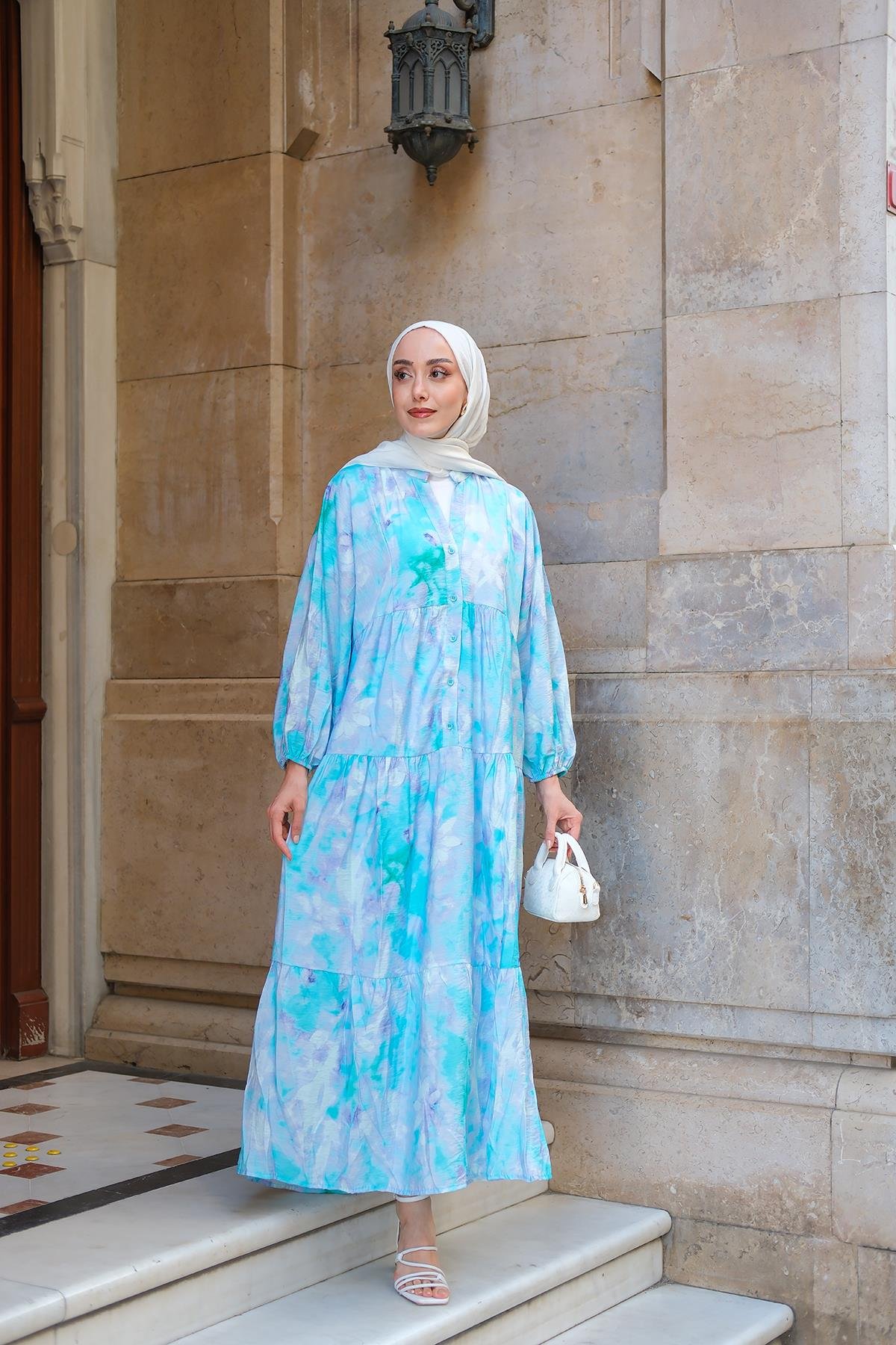 Bulut Desen Elbise Lila