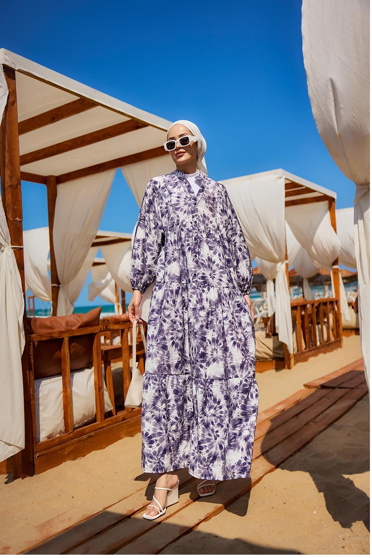 Bulut Desen Elbise Mor