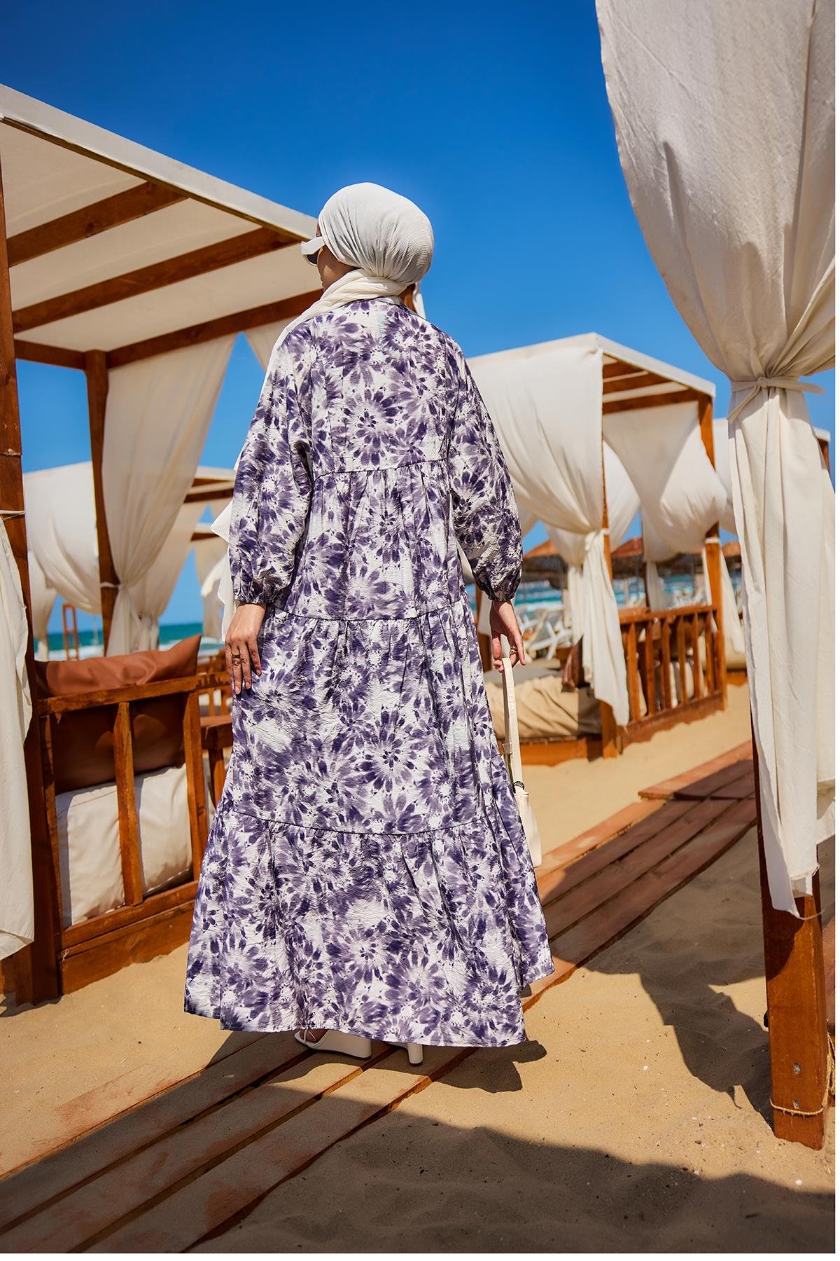 Bulut Desen Elbise Mor