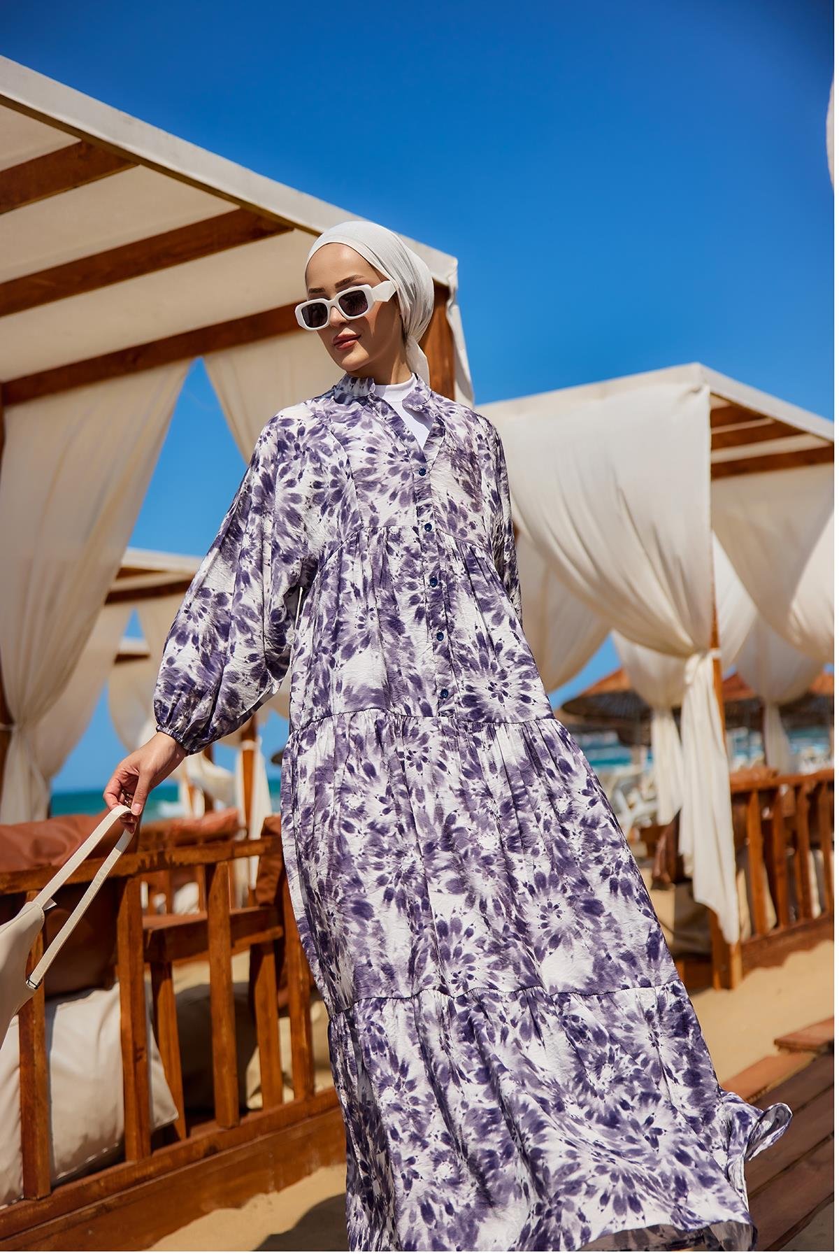 Bulut Desen Elbise Mor