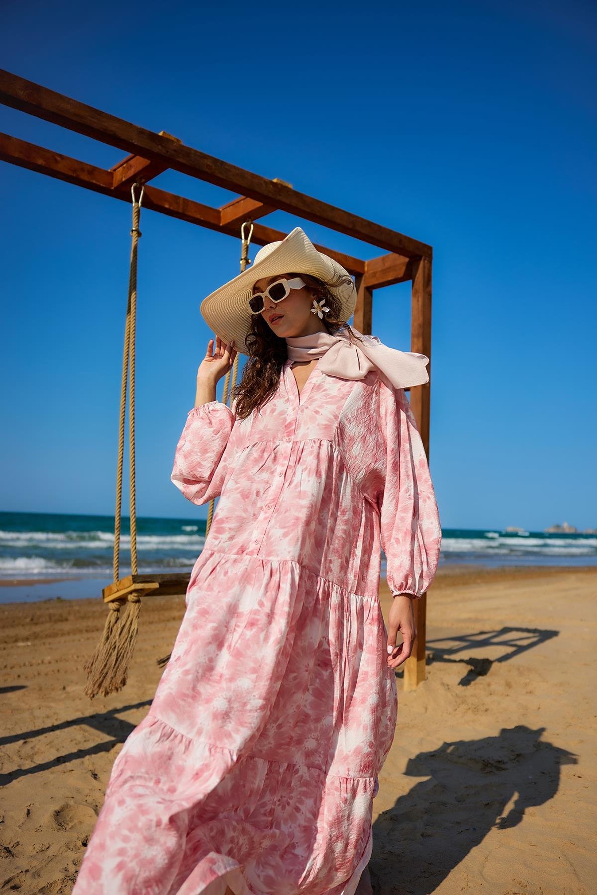 Bulut Desen Elbise Pembe